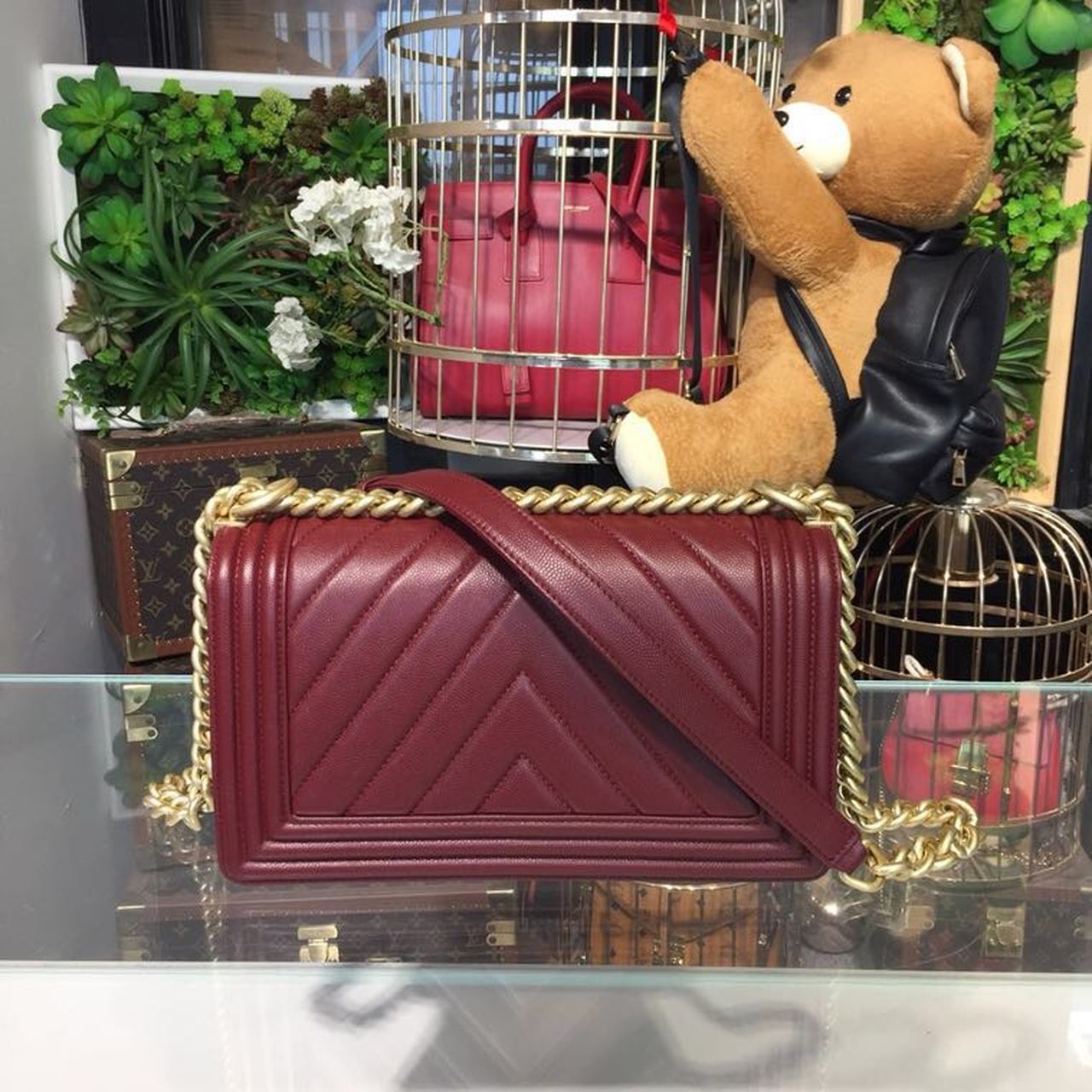 CHL Boy Toned Hardware Burgundy Gold Crossbody Bag 98In25Cm A67086