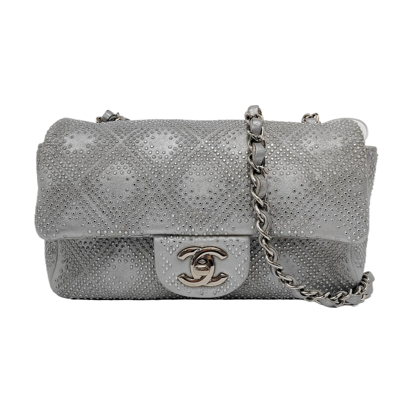 Chanel Classic Flap Rectangular Lambskin Studs Hardware Silver Mini Bag