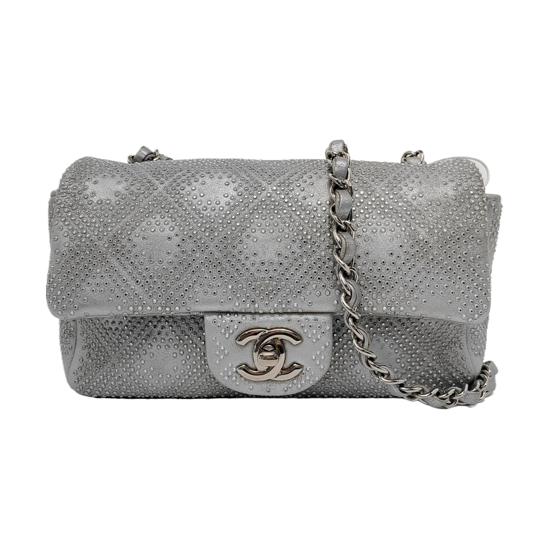 Chanel Classic Flap Rectangular Lambskin Studs Hardware Silver Mini Bag