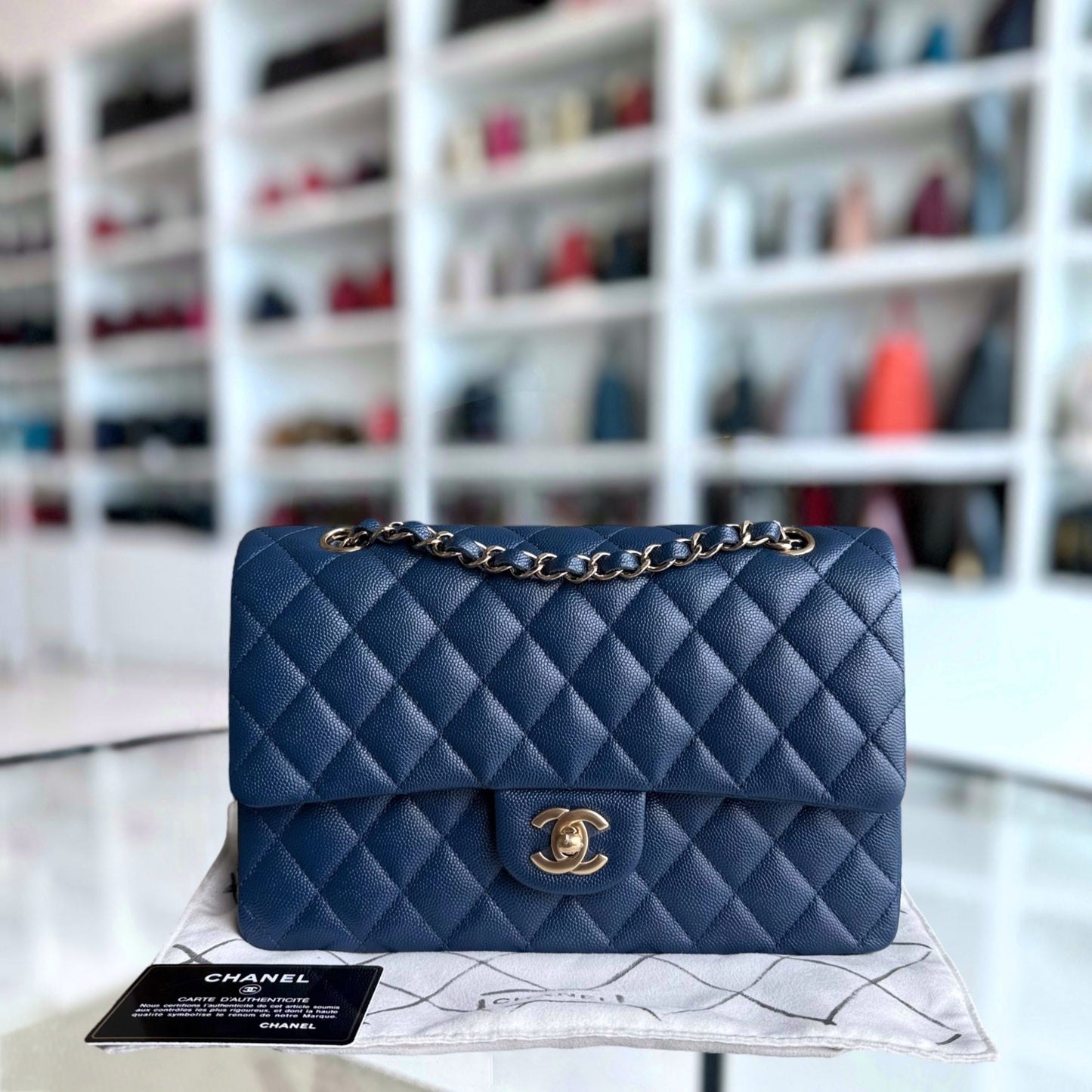 Chanel Classic Flap Medium - Caviar 25CM Quilted Dark Blue Gold Hardware Series 26