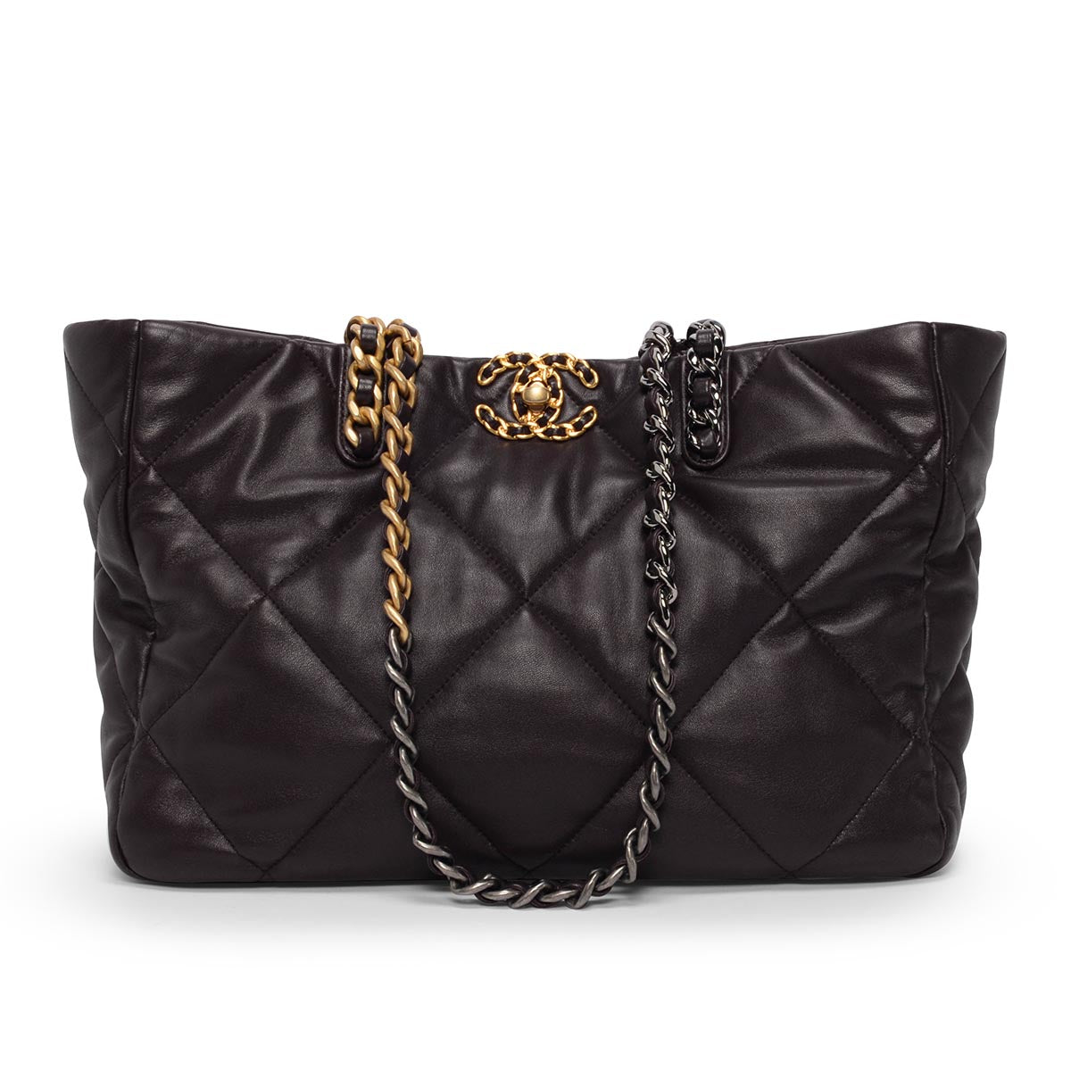 Chanel Aubergine Quilted Lambskin 19 East West Shopping Jewelry