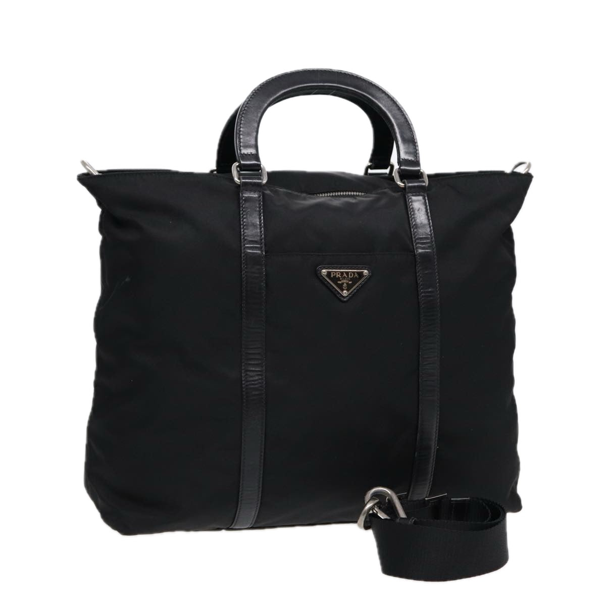 Prada Hand Bag 2Way Auth Nylon Black Silver Travel Bag