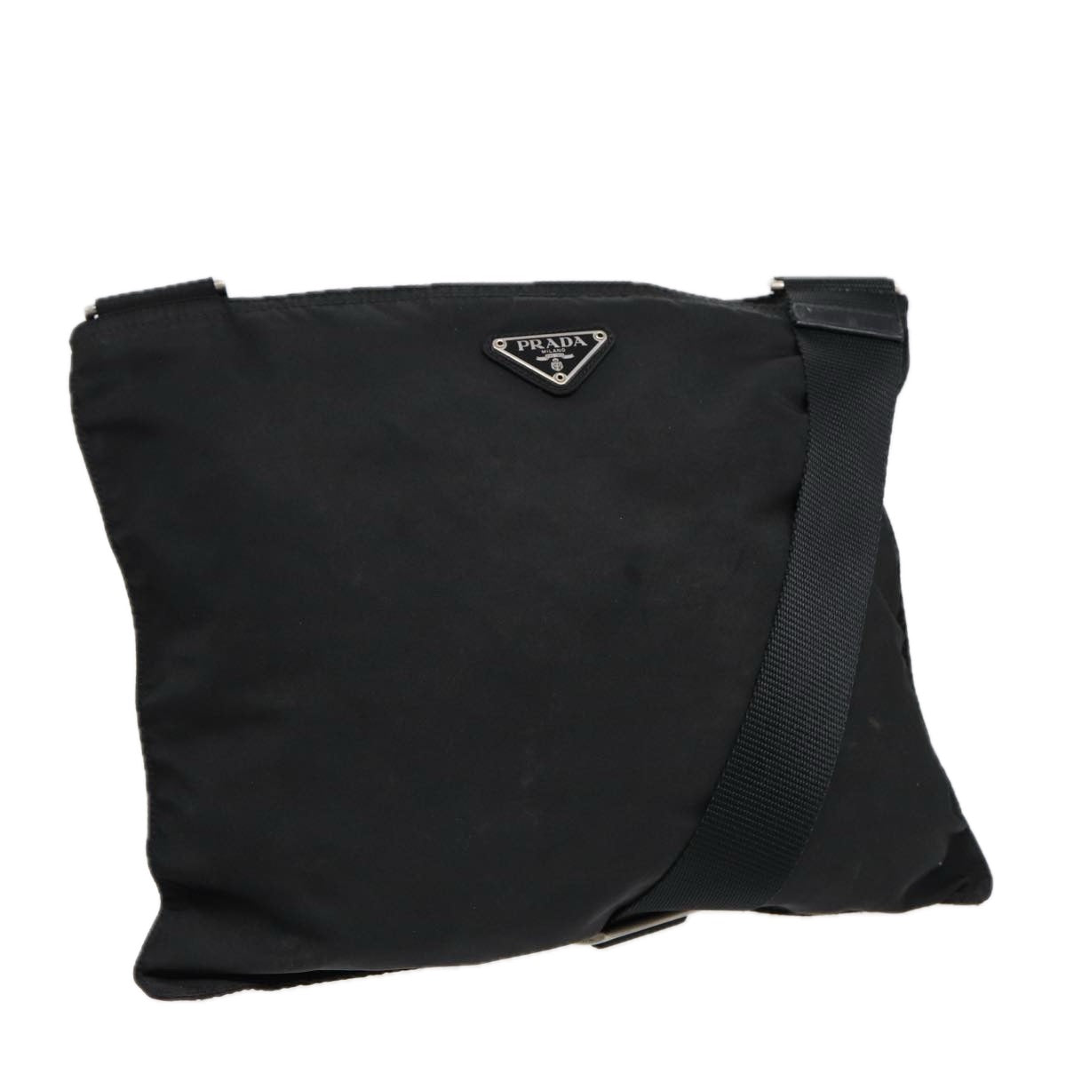 Prada Shoulder Bag Auth Nylon Black Silver Silver Auth 89130