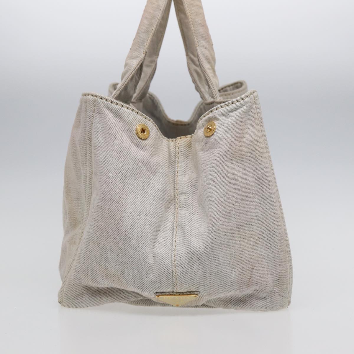 Prada Canapa Gm Hand Bag Auth Canvas Gold Gray Travel Bag