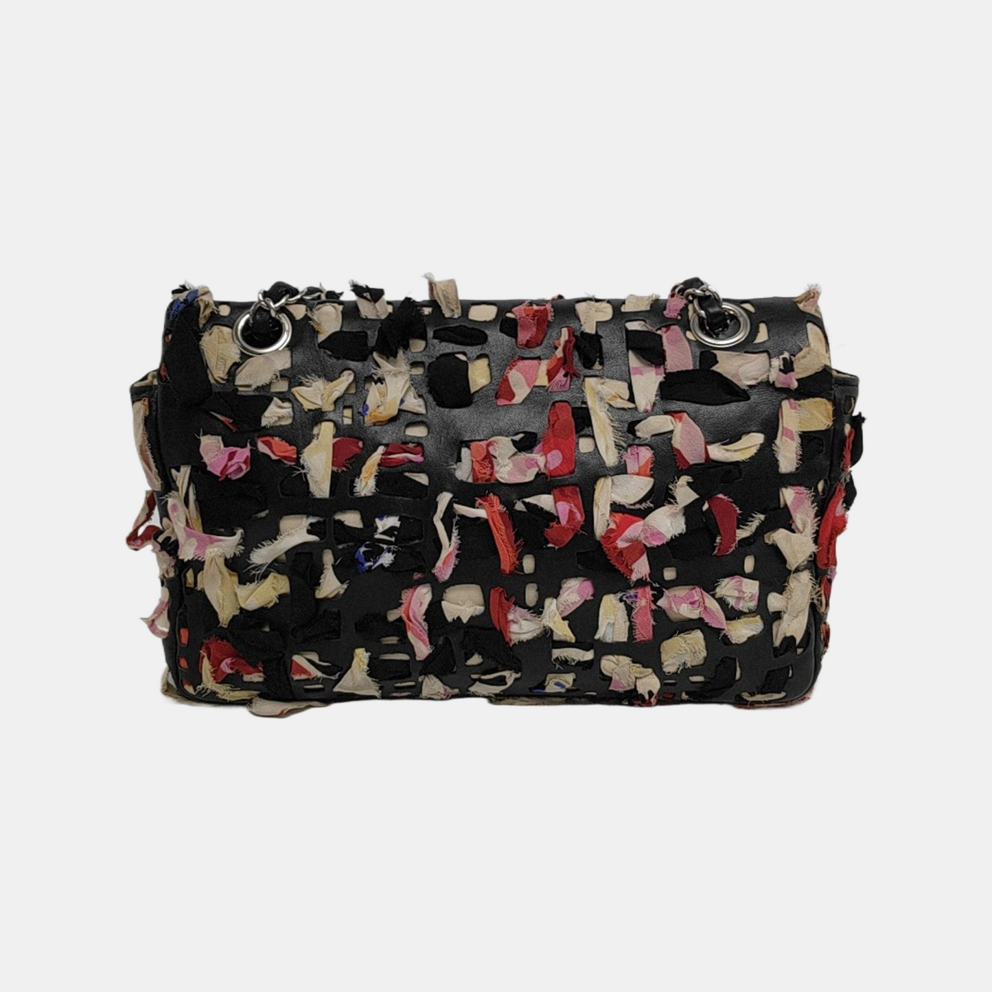 Chanel Ribbon Braided Single Flap Fabric Leather Shoulder Bag