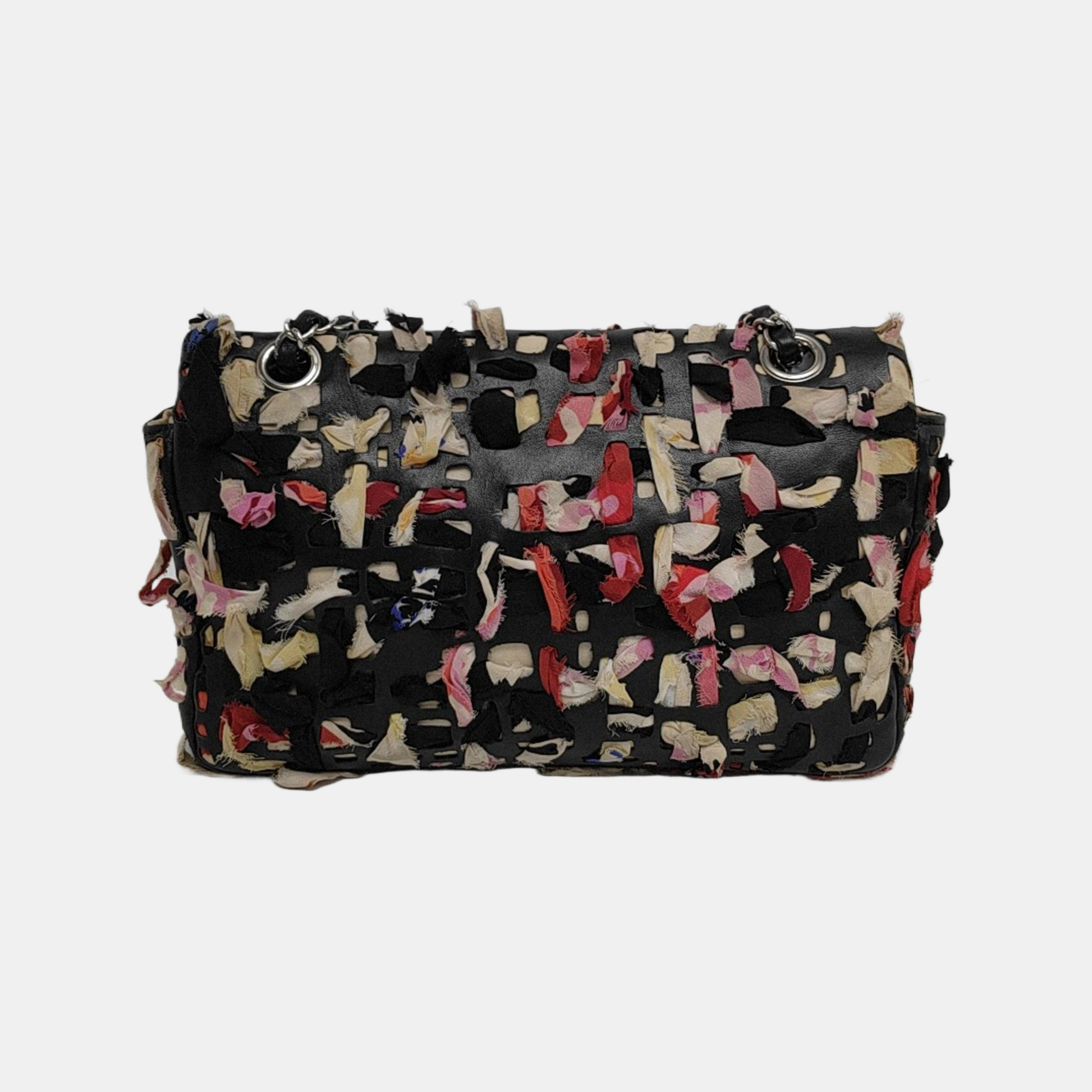 Chanel Ribbon Braided Single Flap Fabric Leather Shoulder Bag