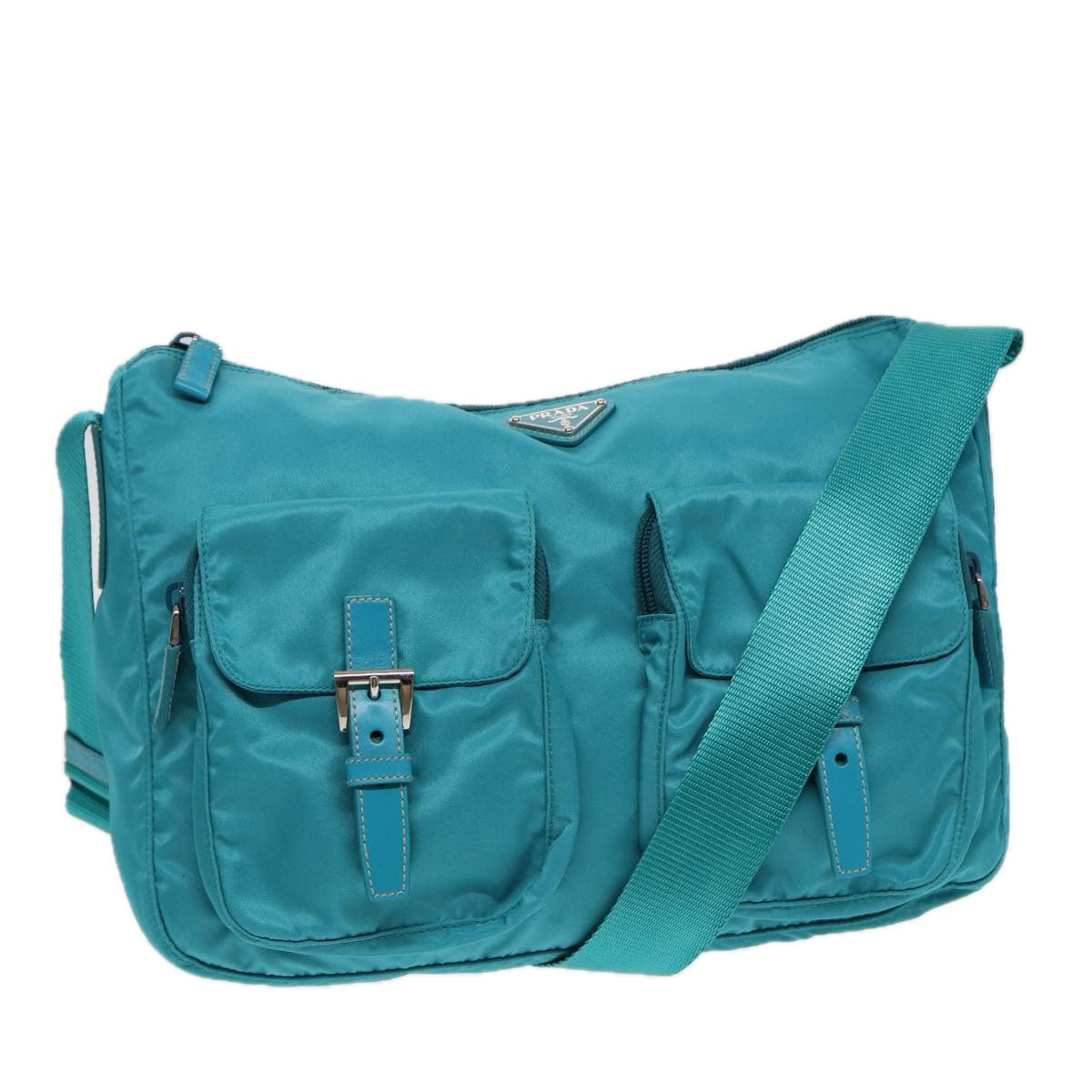 Prada Shoulder Bag Turquoise Auth Nylon Blue