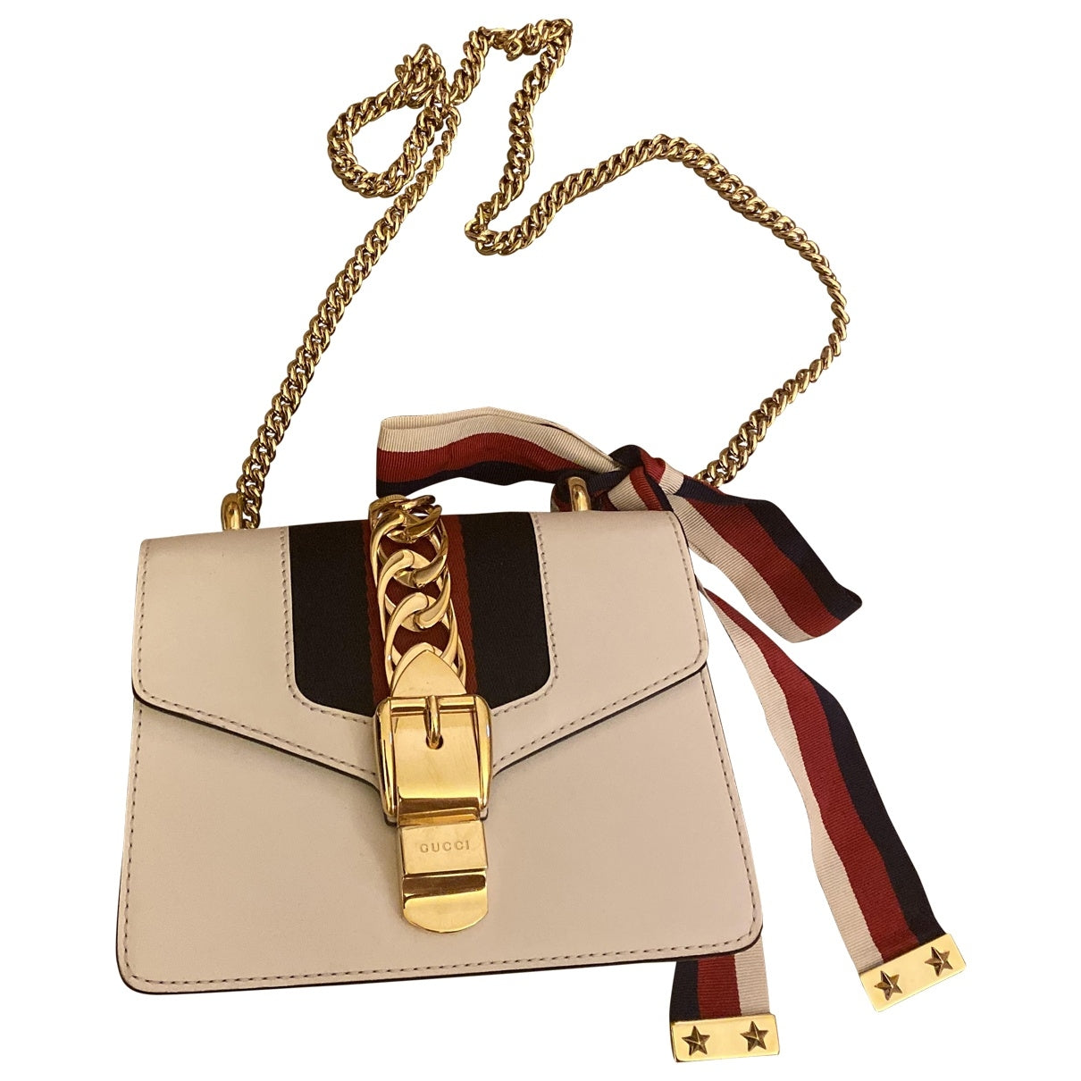Gucci sylvie white leather clutch bag