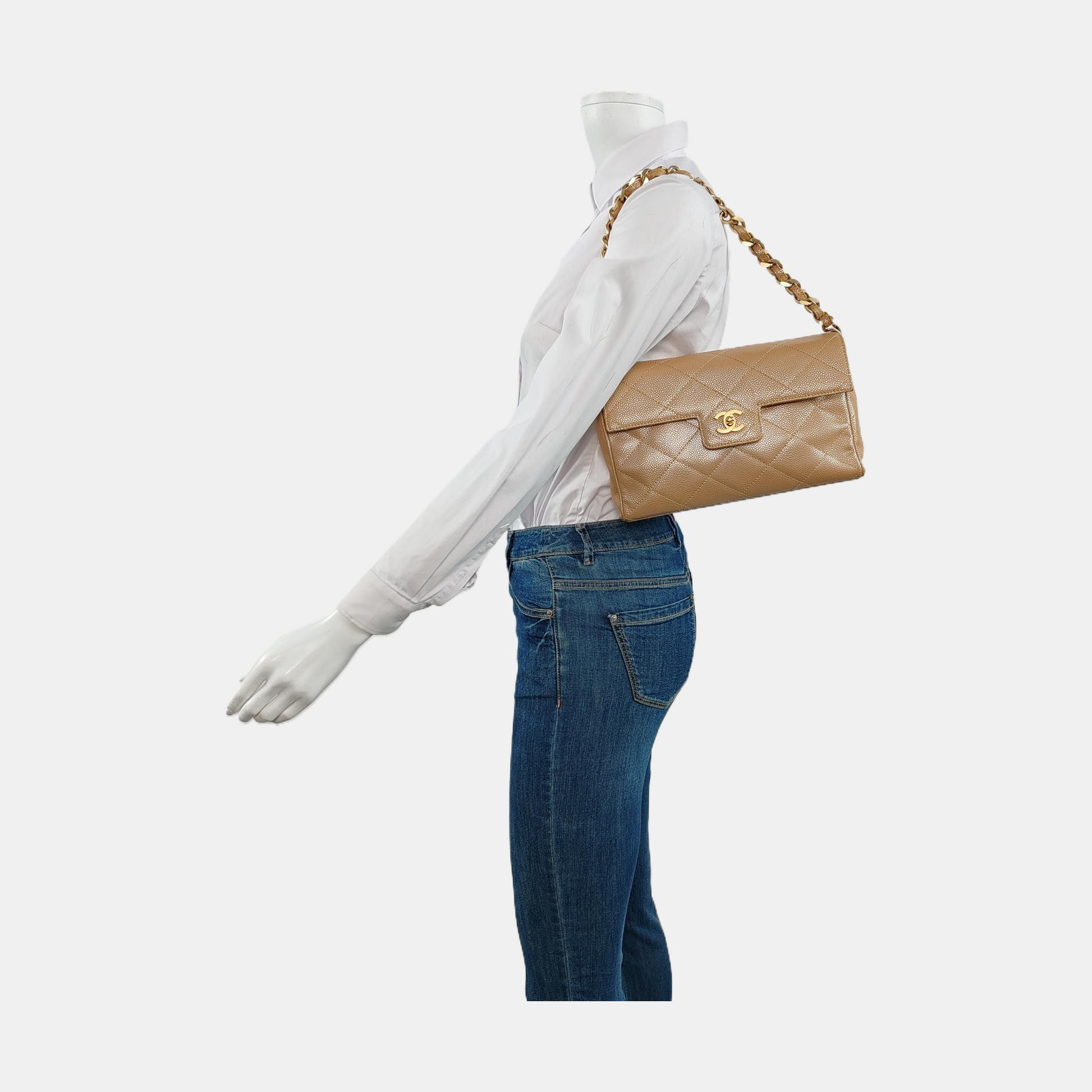 Chanel Caviar Hardware Gold Beige Leather Shoulder Bag