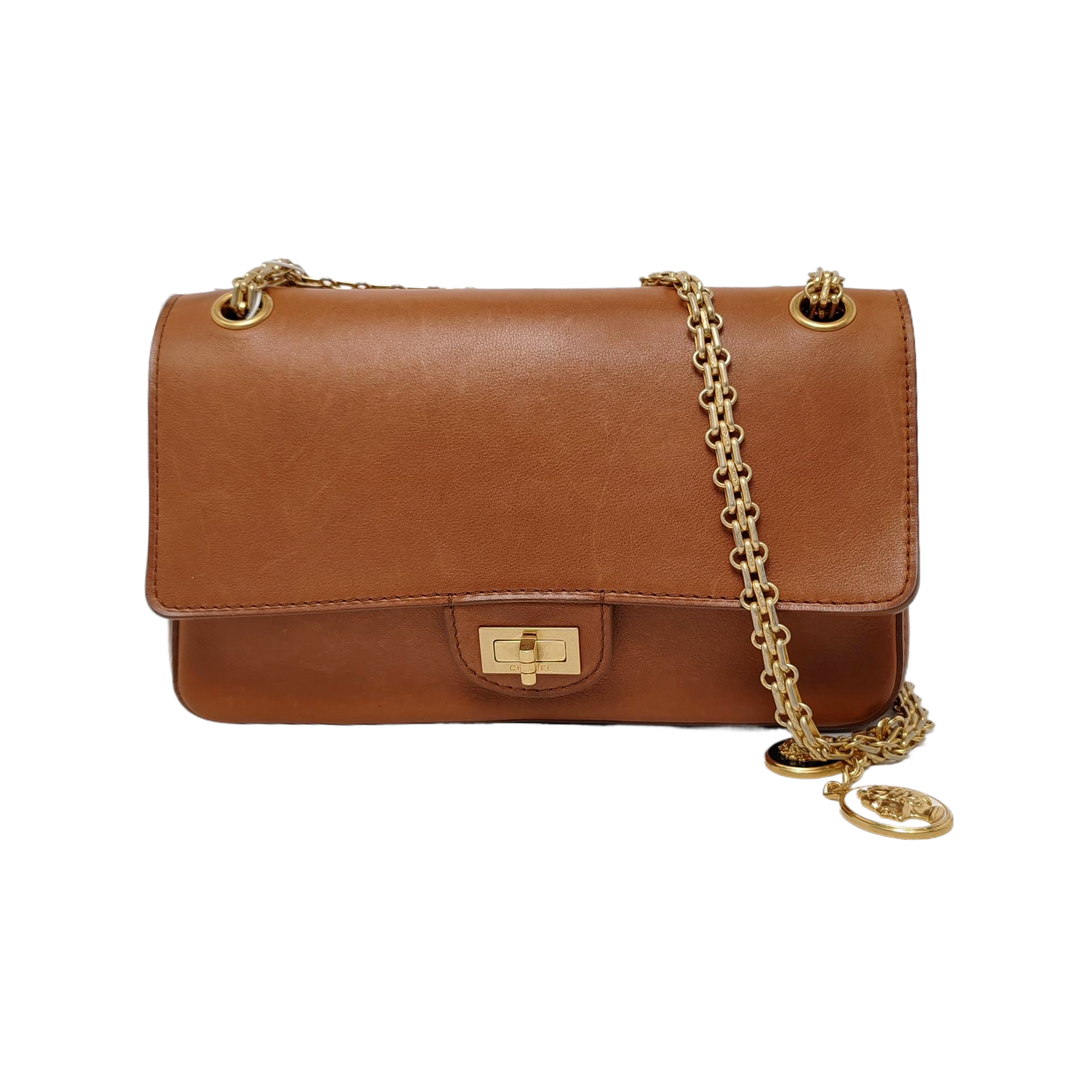 Chanel Nude Medallion 2.55 Reissue Calfskin Double Brown Gold Shoulder Bag