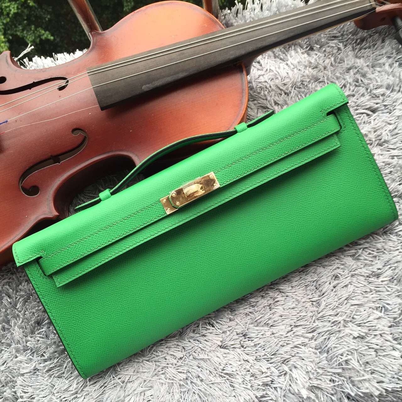 Hermes Luxury Bamboo Handcrafted Kelly Cut Clutch Handbag Clutch Bag