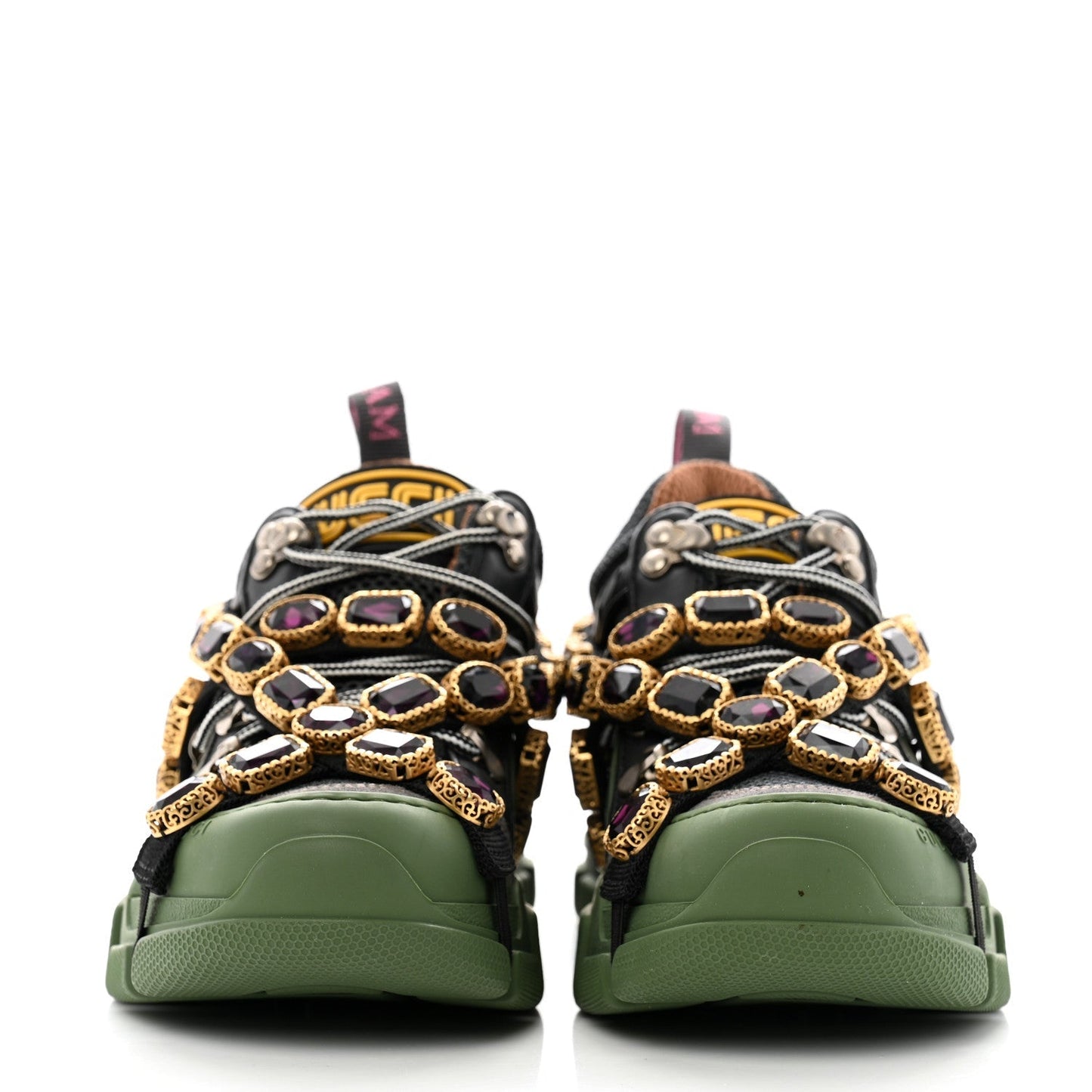 Gucci X SEGA Mesh Suede Calfskin Removable Crystals Flashtrek Sneakers 35.5 Loess Black Olive Green