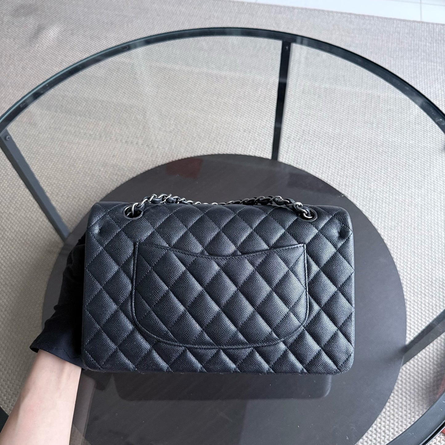 Chanel Classic Flap Medium - Caviar 25CM Quilted Iridescent Black Silver Hardware Series 24