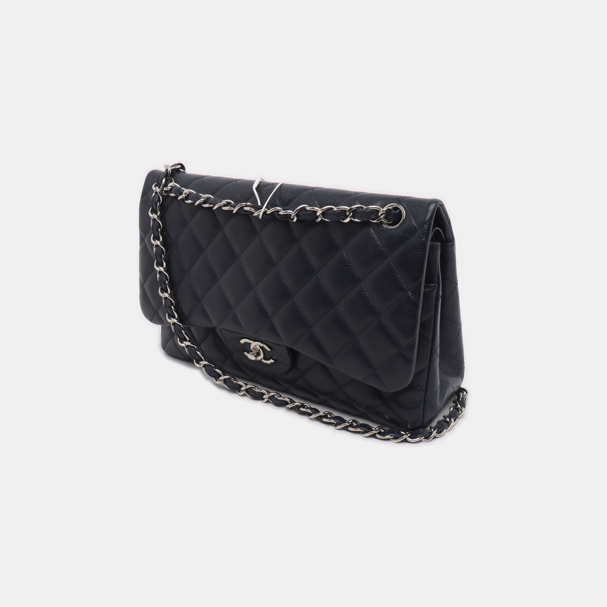 Chanel Classic Flap Jumbo Midnight Navy Caviar Silver Leather Handbag