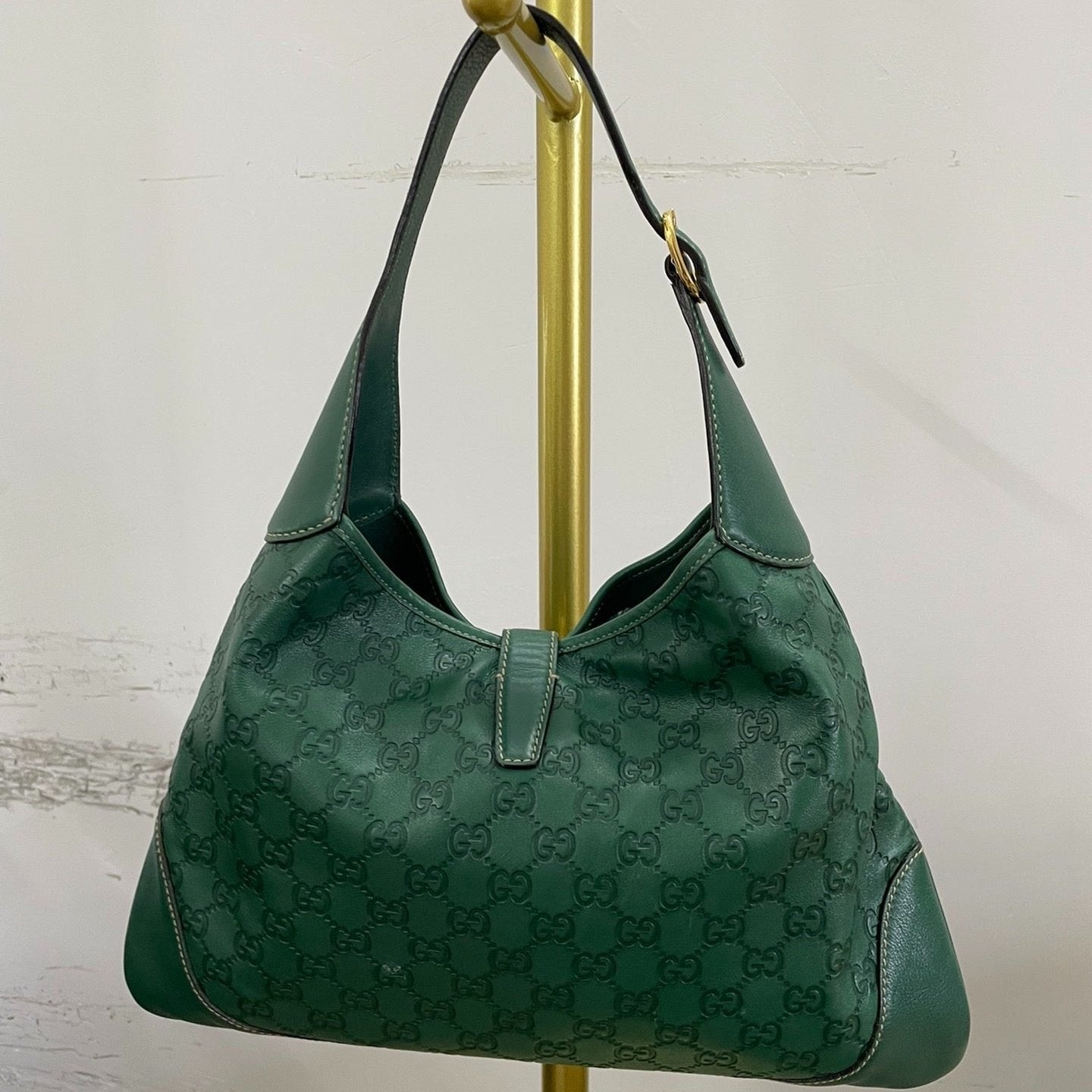 Gucci Jackie Monogram Leather Green Medium Travel Bag