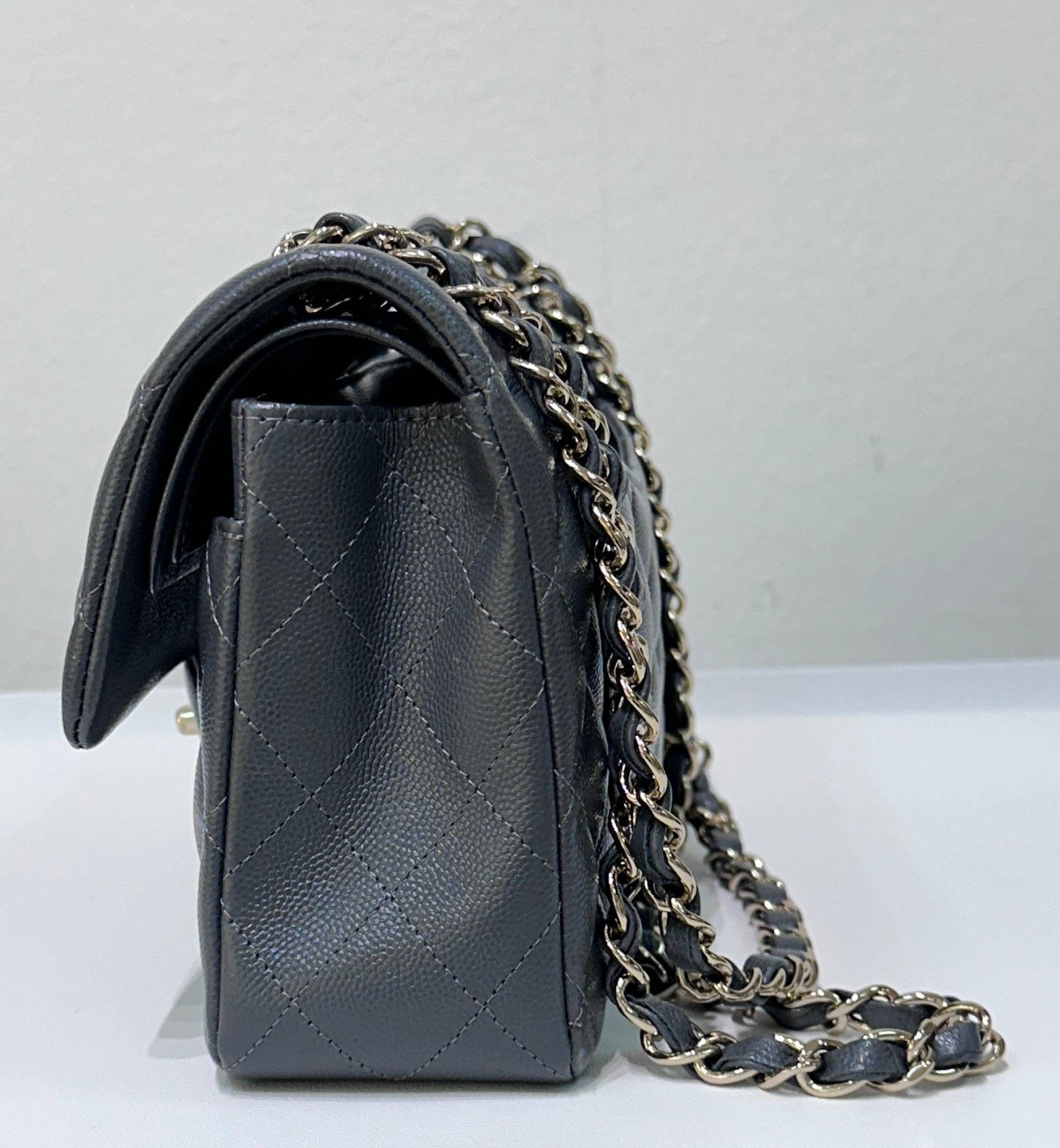 CHANEL Caviar Quilted Small Double Flap Dark Grey