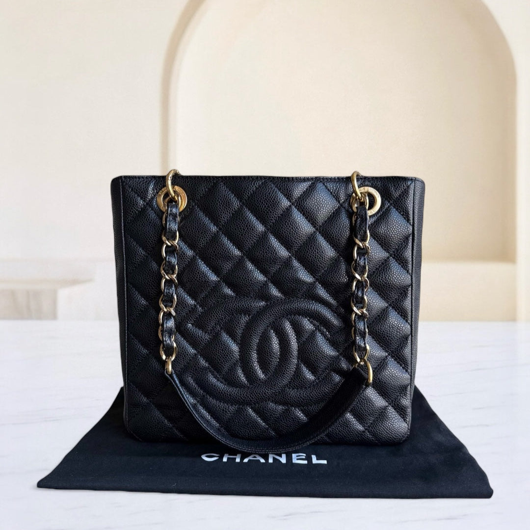 Chanel PST Petite Shopping Tote - Caviar Grained Quilted Black Tote Bag 14 4