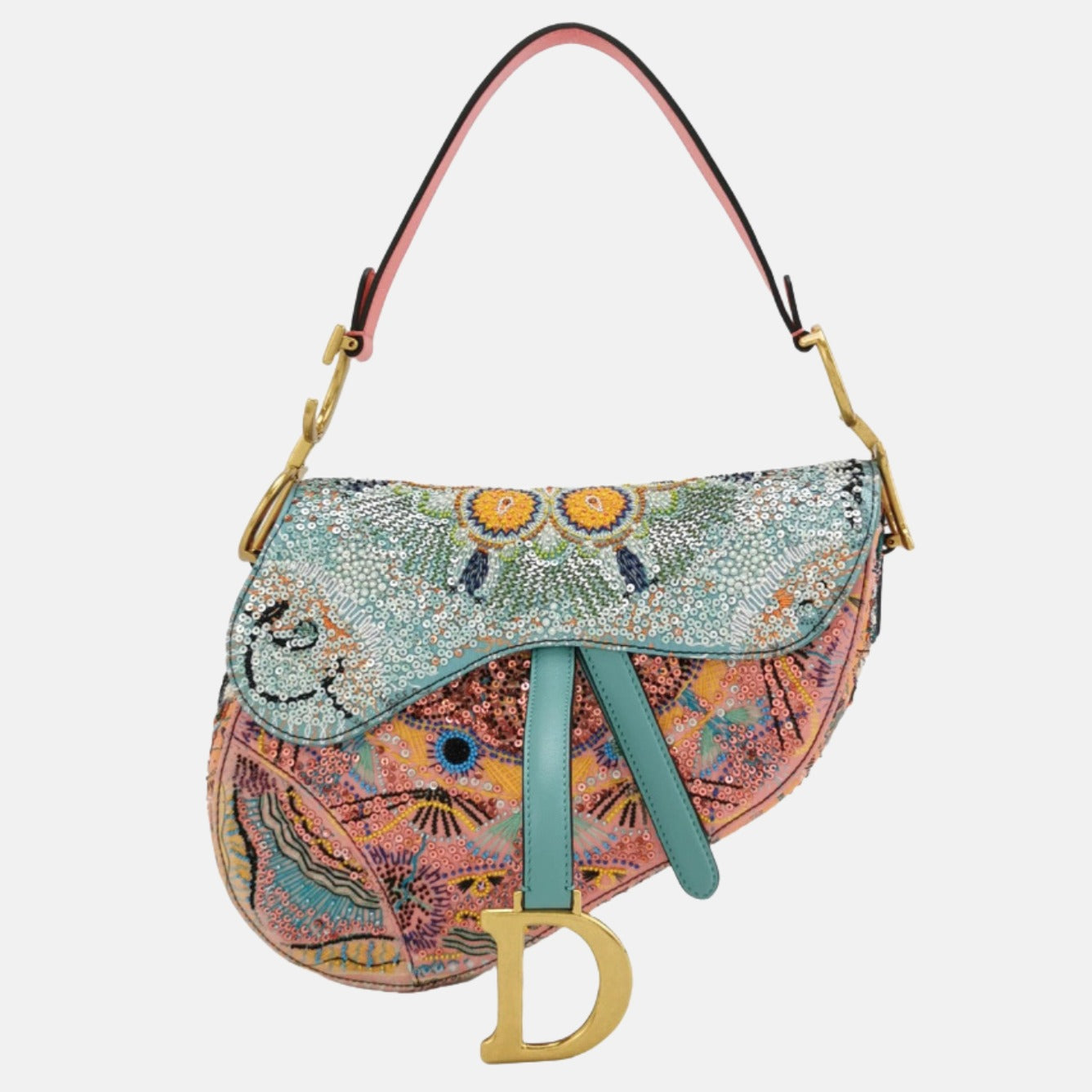 Dior In Lights Saddle Multicolor Beads And Calfskin Leather Medium Shoulder Bag