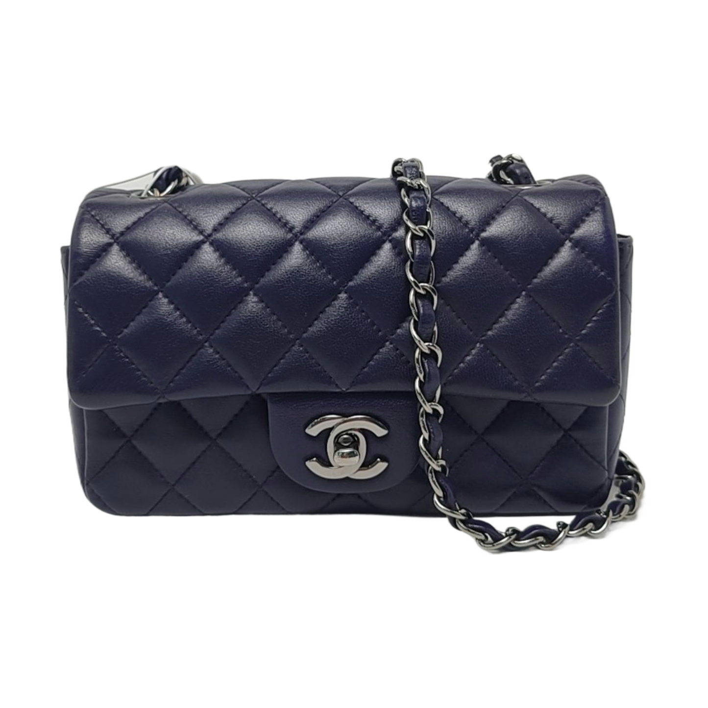 Chanel Classic Flap Rectangular Purple Lambskin Hardware Silver Mini Bag