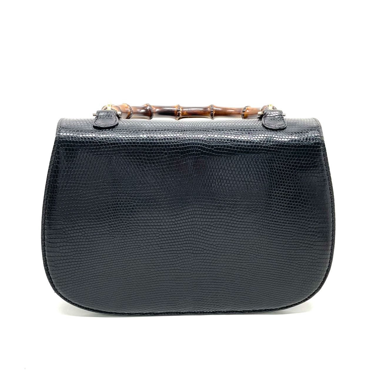 Gucci Bamboo Rare Lizard-skin Strap Leather Black Large Travel Bag