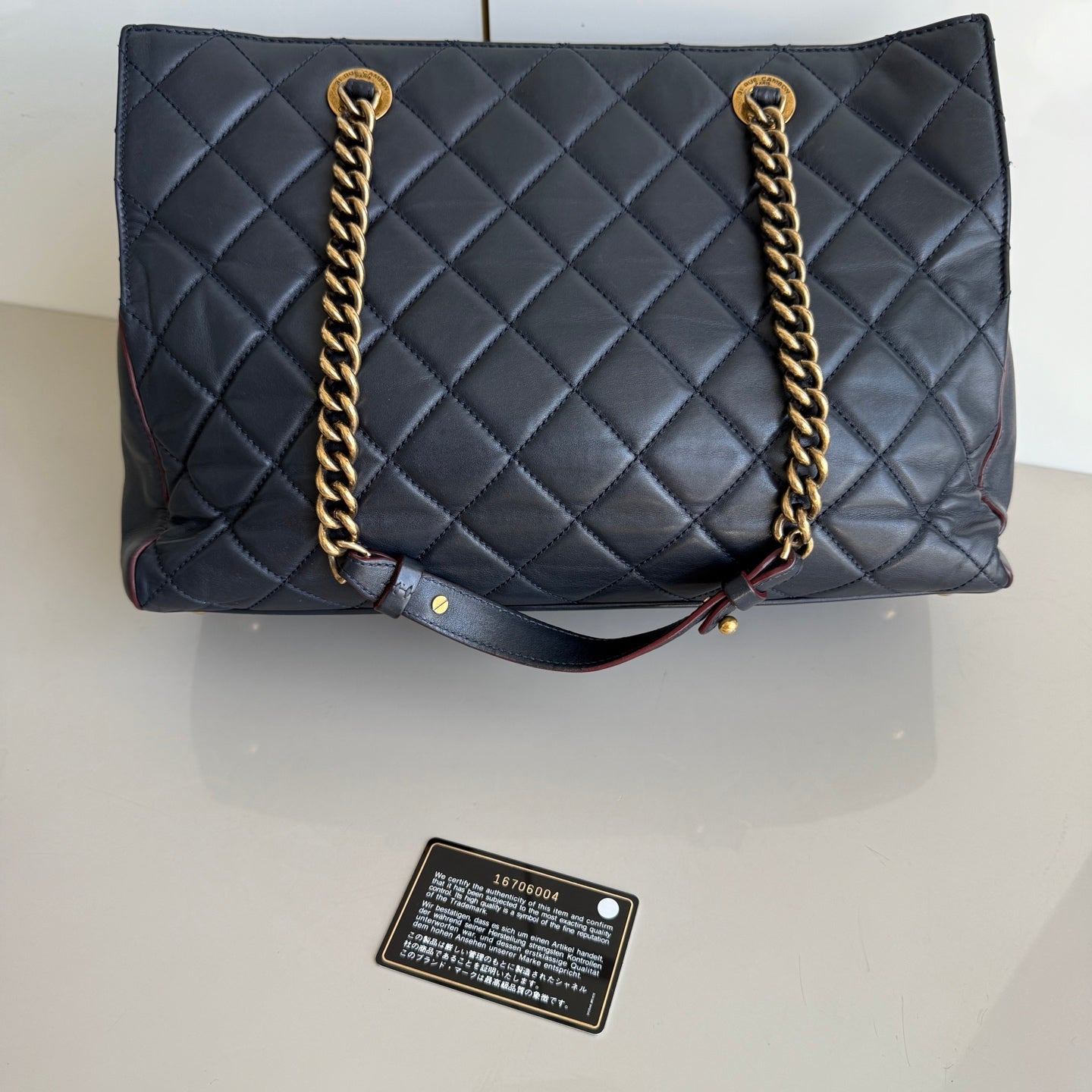 Chanel Perfect Edge Quilted Navy Antique Hardware Gold Leather Tote Bag