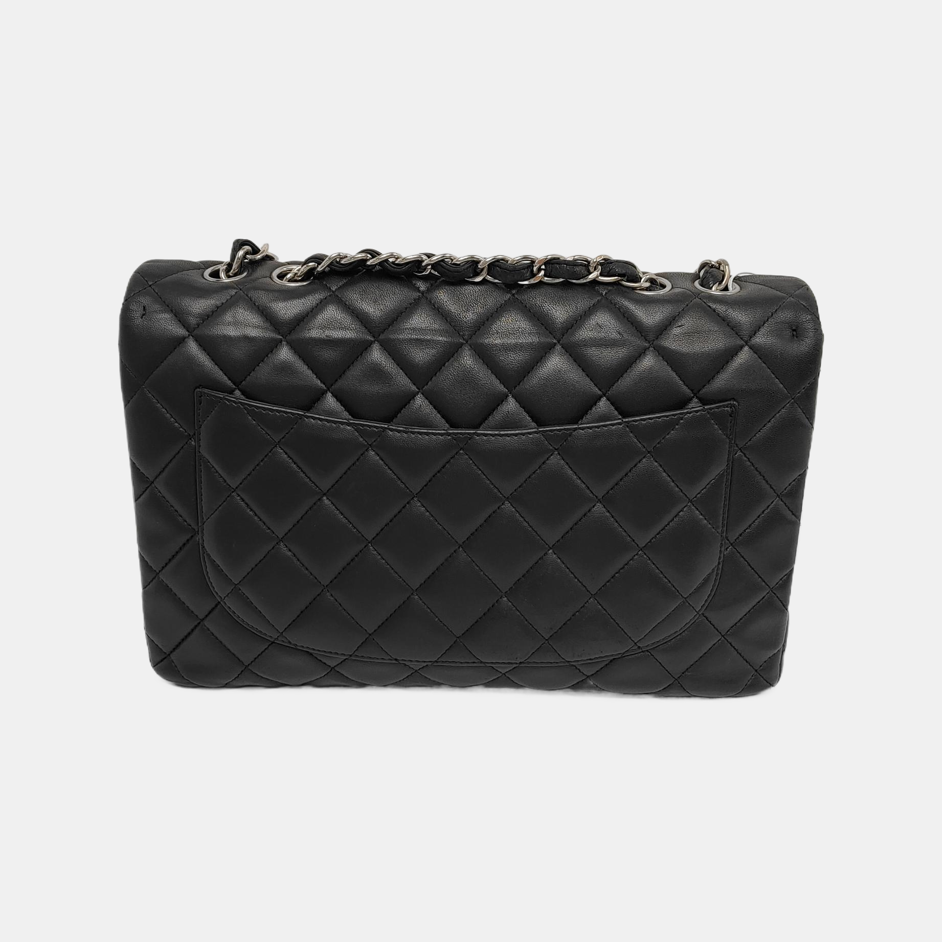 Chanel Classic Flap Jumbo Lambskin Single Flap Black Silver Leather Handbag