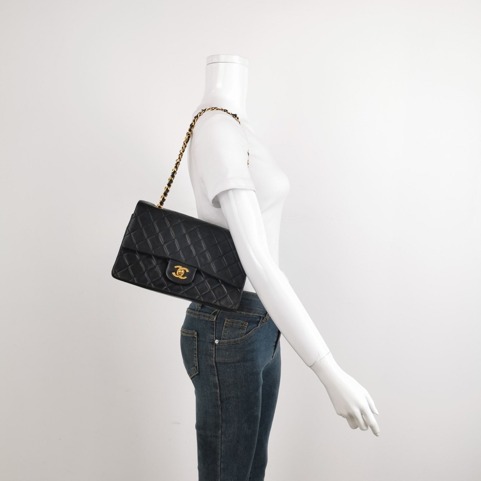 Chanel Classic Flap Lambskin 24k Hardware Black Gold Leather Handbag Hardware 2