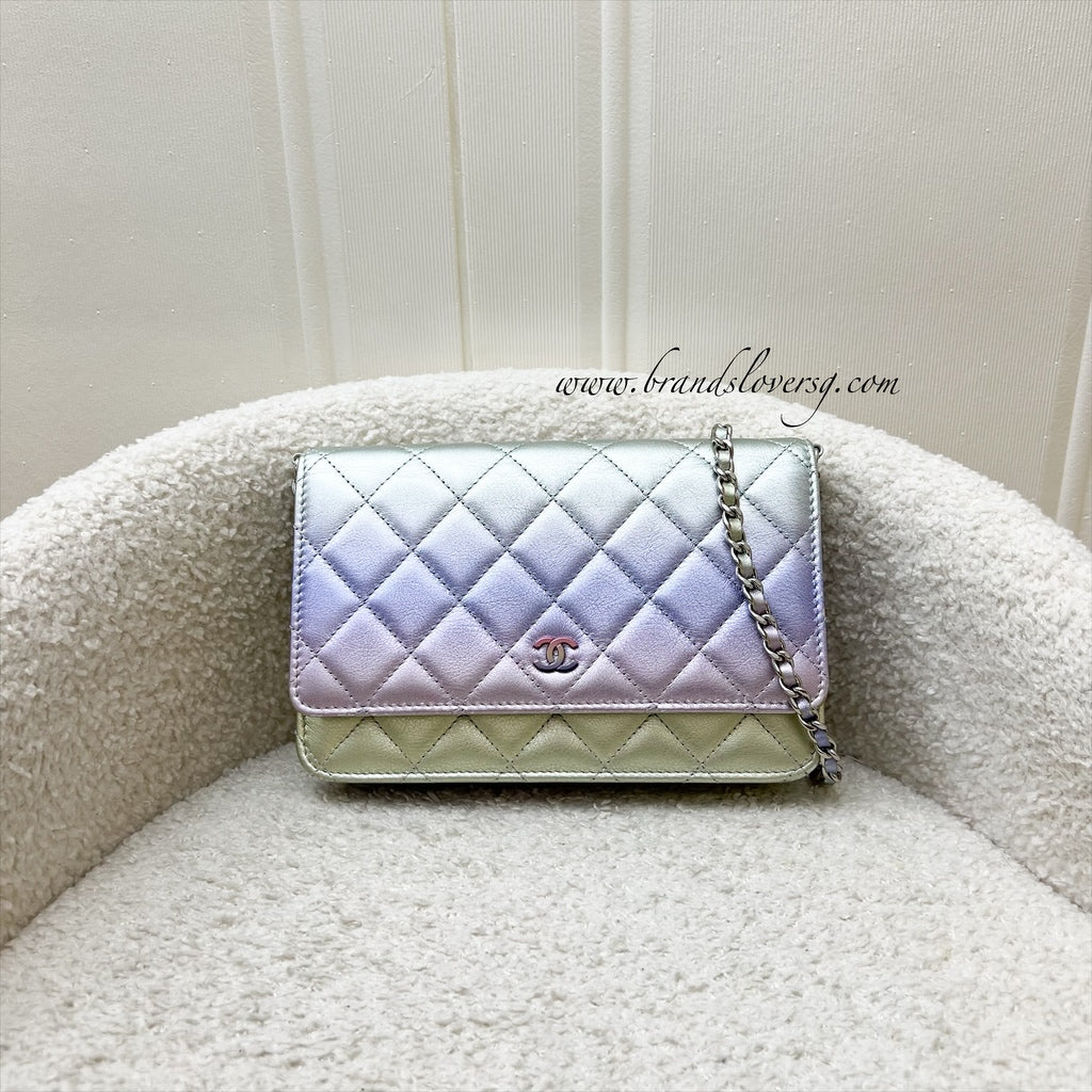 Chanel Classic Wallet On Chain Woc In 21K Iridescent Rainbow Calfskin And Shw Bag