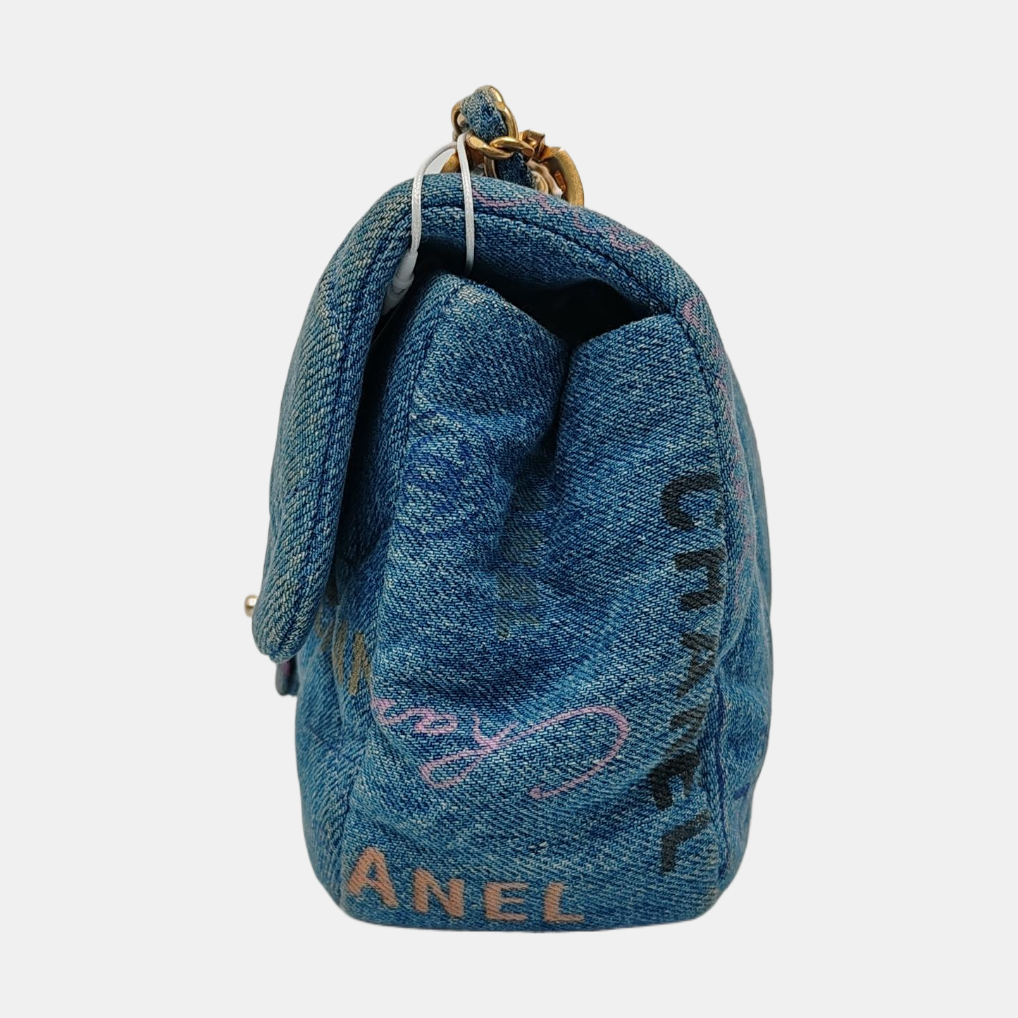 Chanel Classic Flap Rectangular Denim Jeans Hardware Blue Gold Mini Bag Microchip 1