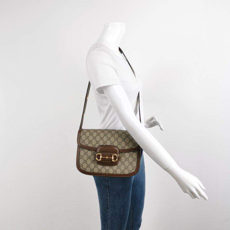 Gucci Horsebit GG Monogram Leather Canvas Brown Travel Bag