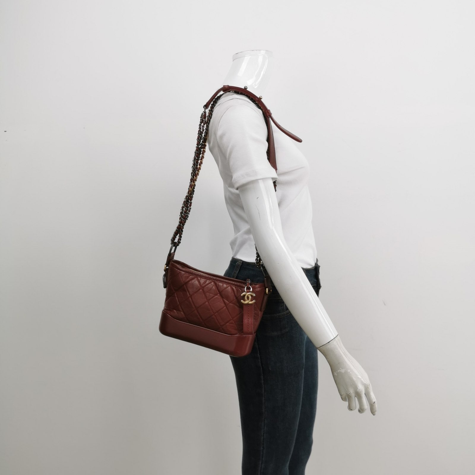 Chanel Gabrielle Hobo Burgundy Small Leather Crossbody Bag