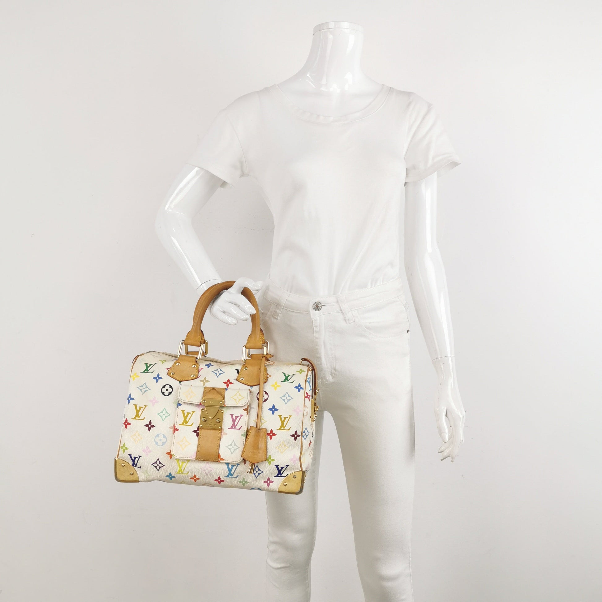 Louis Vuitton x Takashi Murakami Speedy 30 Lock Multicolor White Handbag Multicolor 13