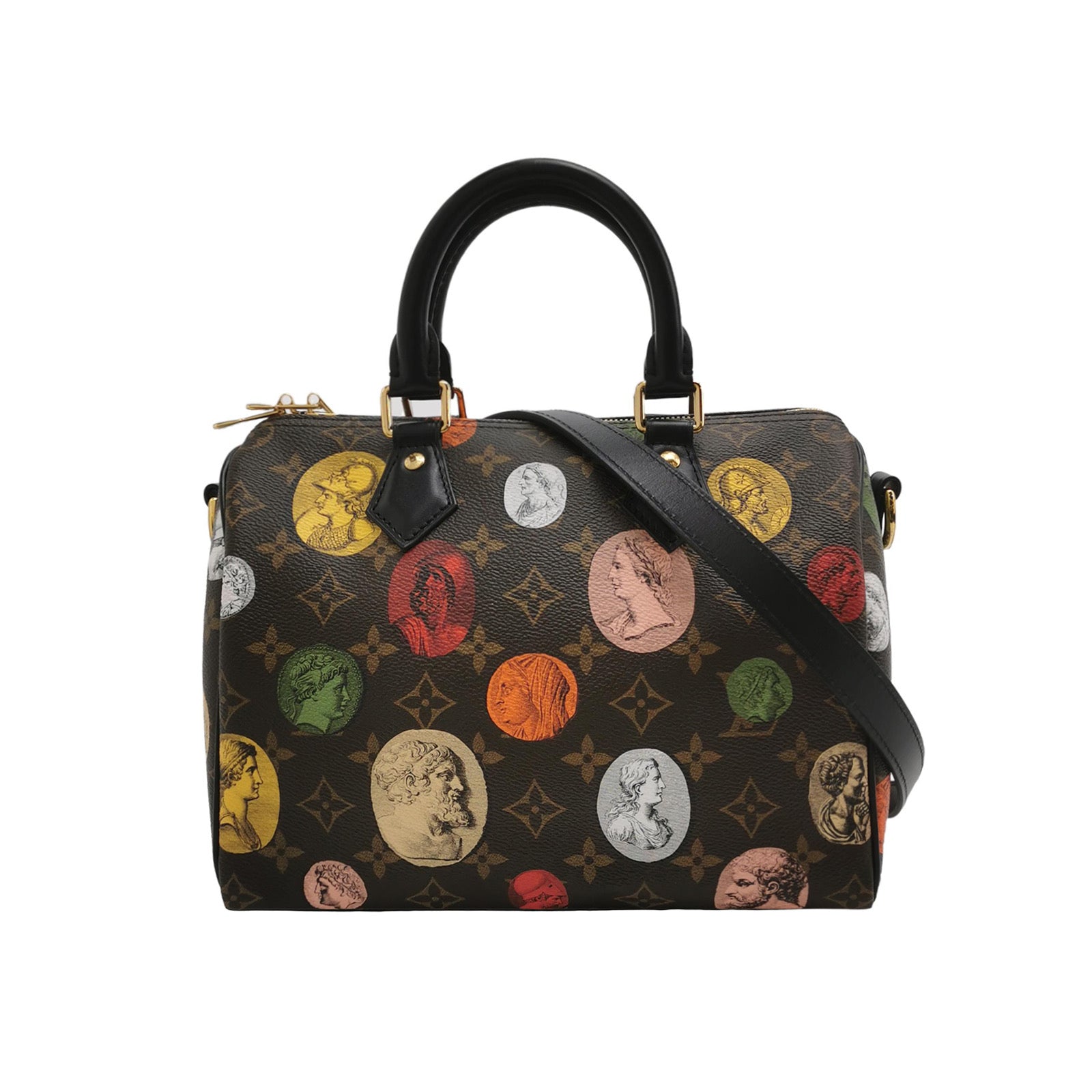 Louis Vuitton Speedy 25 Bandouliere Fornasetti Louvre Stamps Handbag