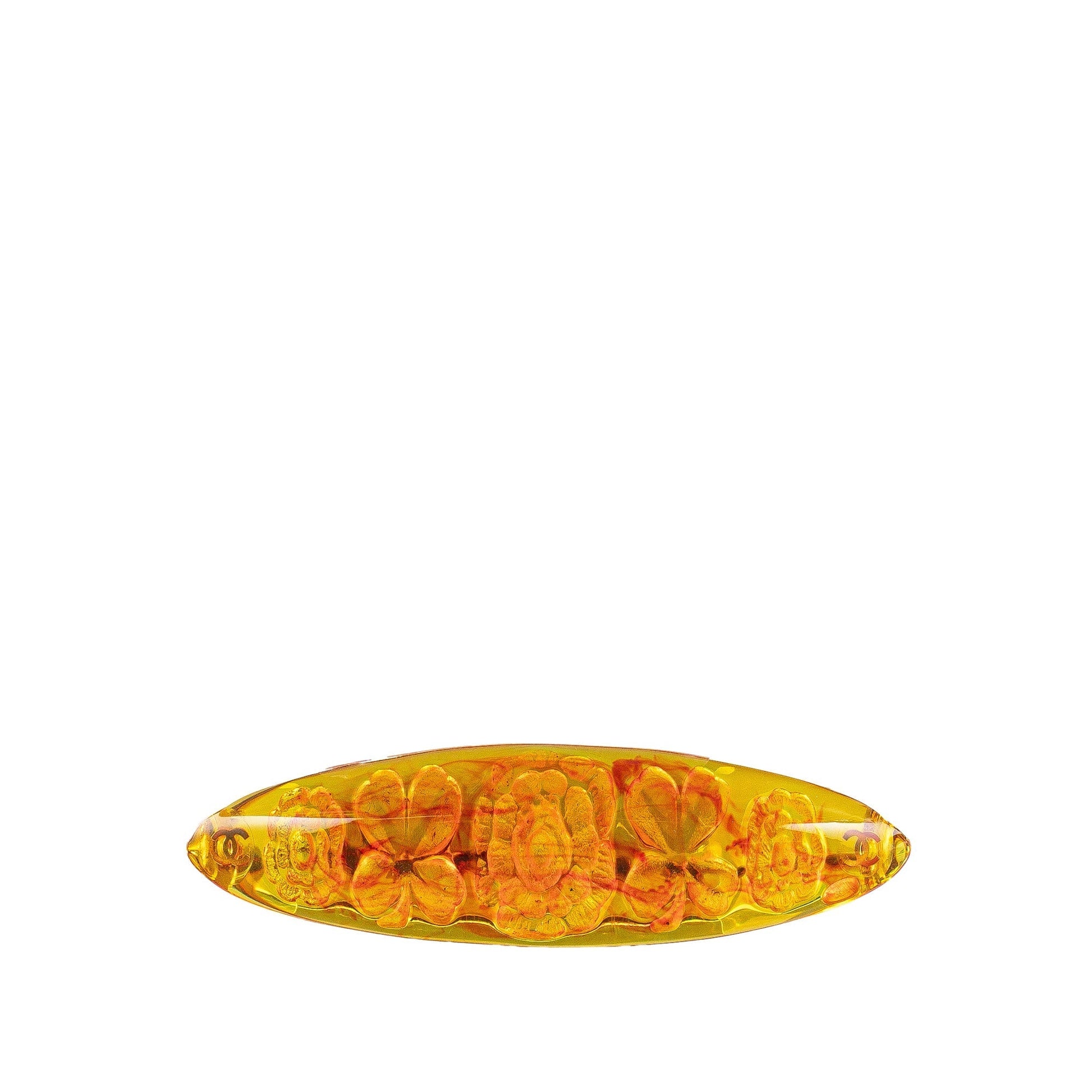 Orange Chanel Resin Camellia and Clover Brooch