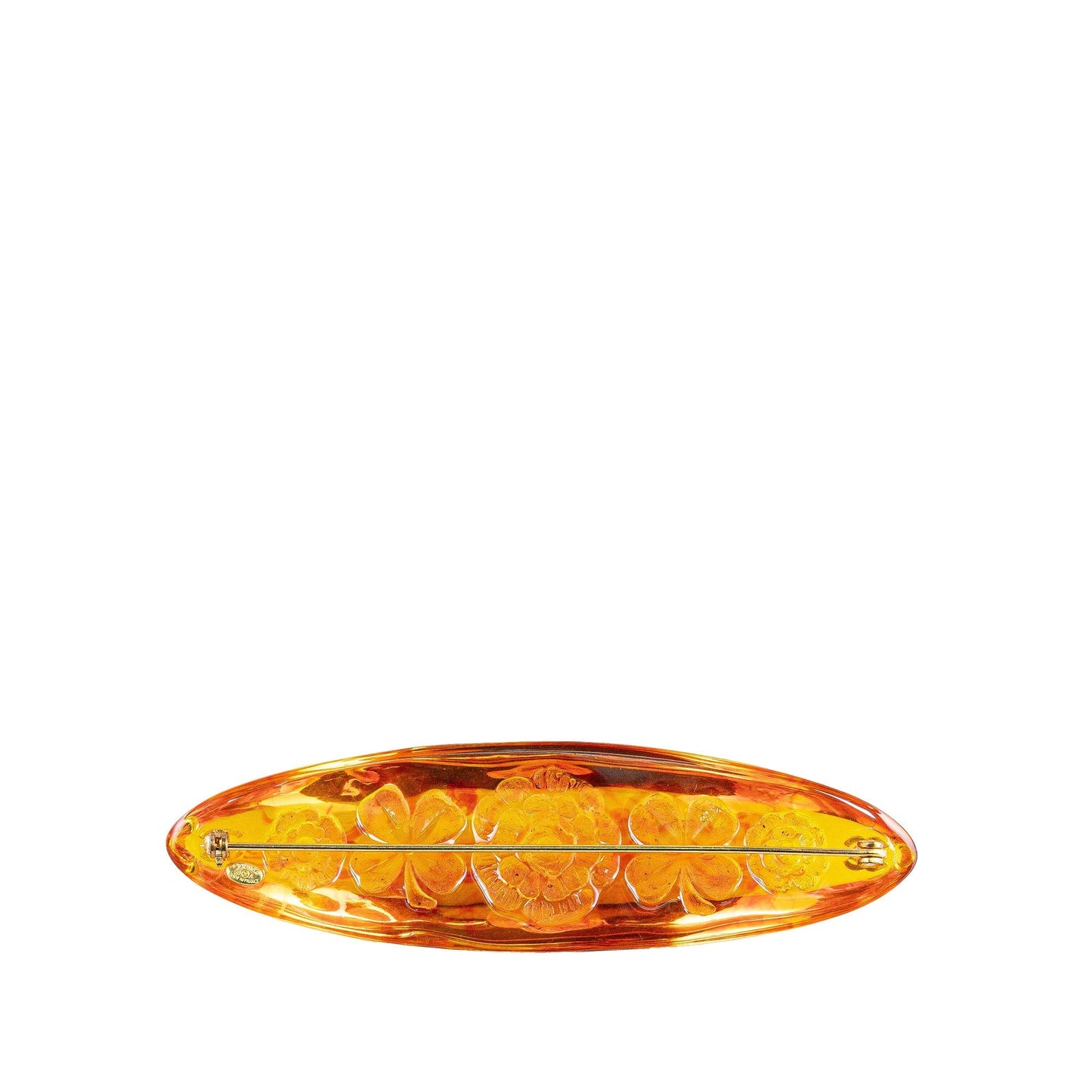 Orange Chanel Resin Camellia and Clover Brooch