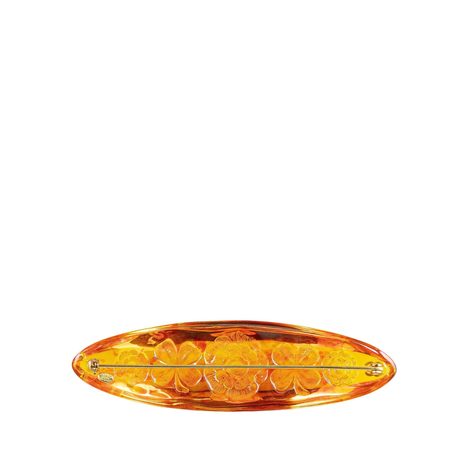Orange Chanel Resin Camellia and Clover Brooch