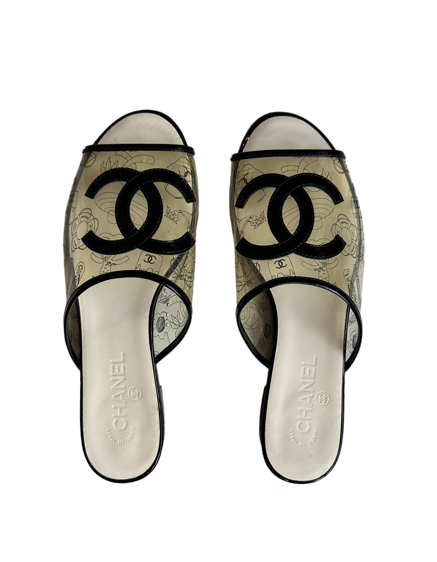 Chanel 2019 Printed Pvc CC Logo Slides Sz 40C for Women