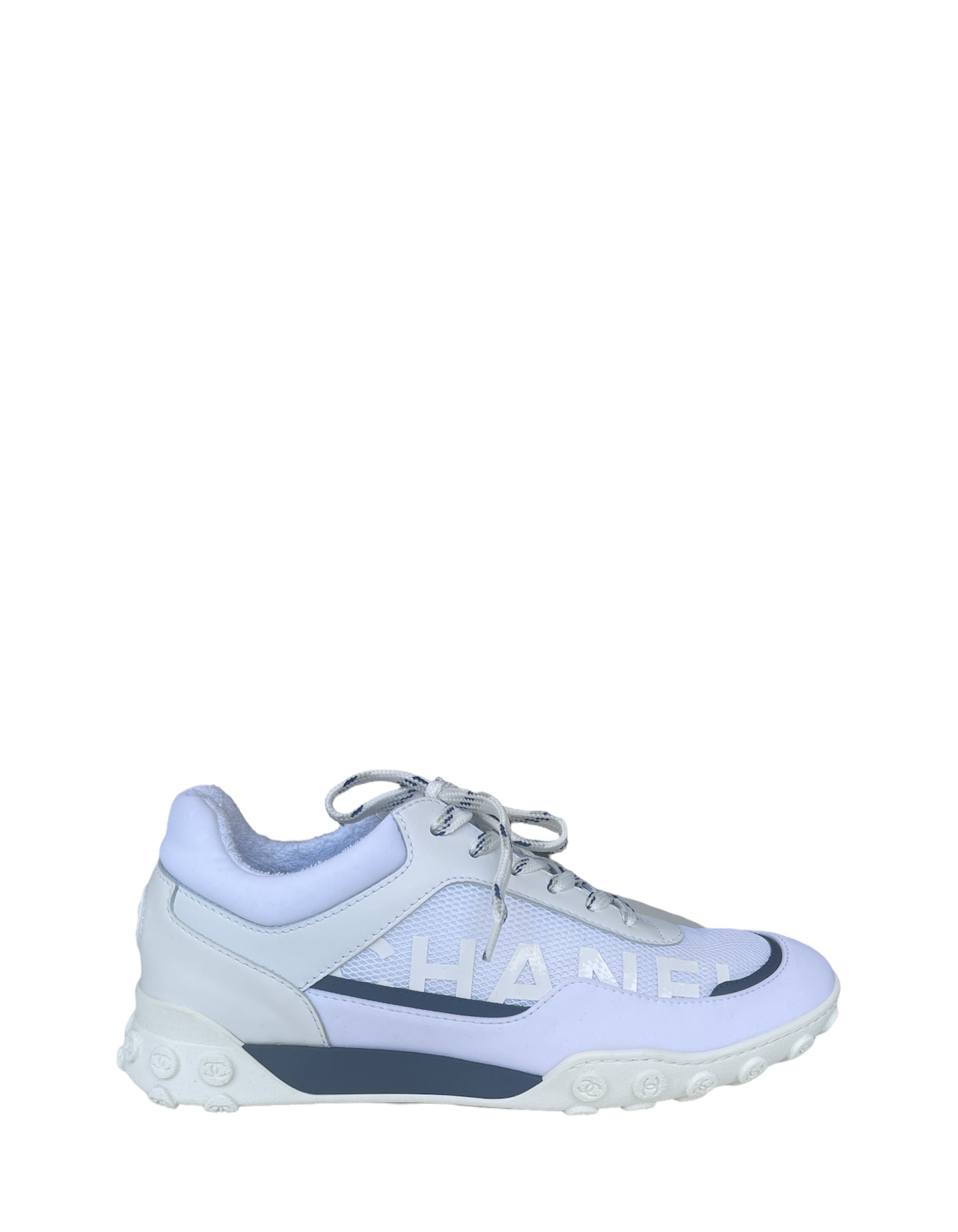 Chanel White Logo Athletic Sneakers Sz 38.5