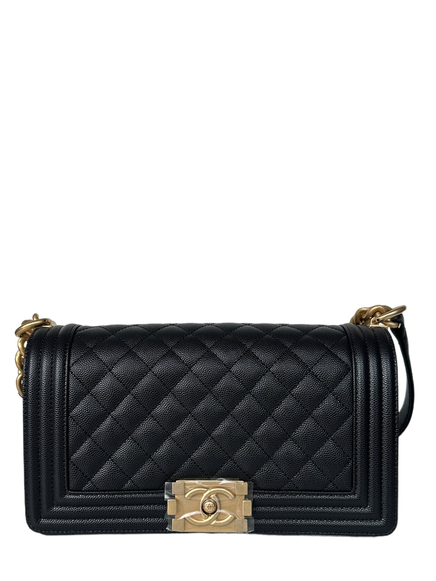 Chanel New Black Caviar Leather Quilted Medium Boy Bag