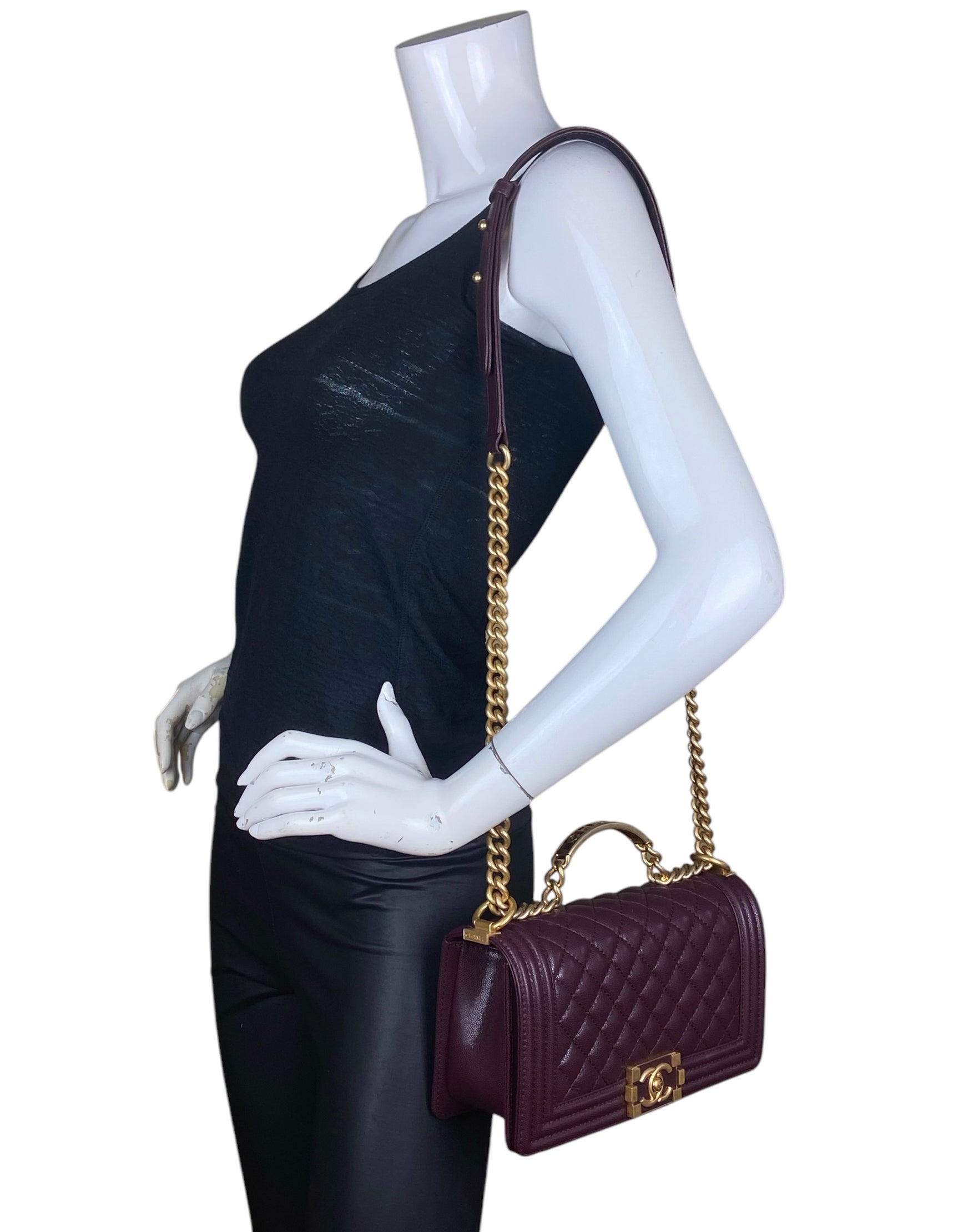 Chanel Burgundy Caviar Medium Top Handle Boy Bag