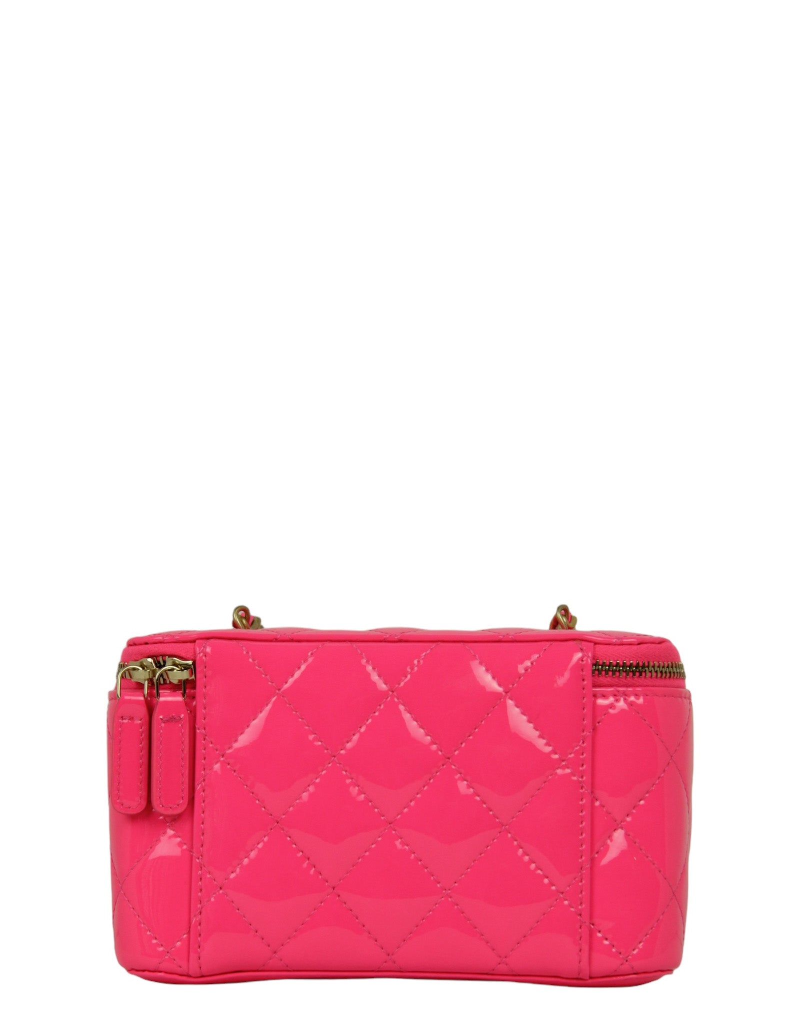 Chanel Neon Pink Patent Pearl Crush Small Vanity Case Bag