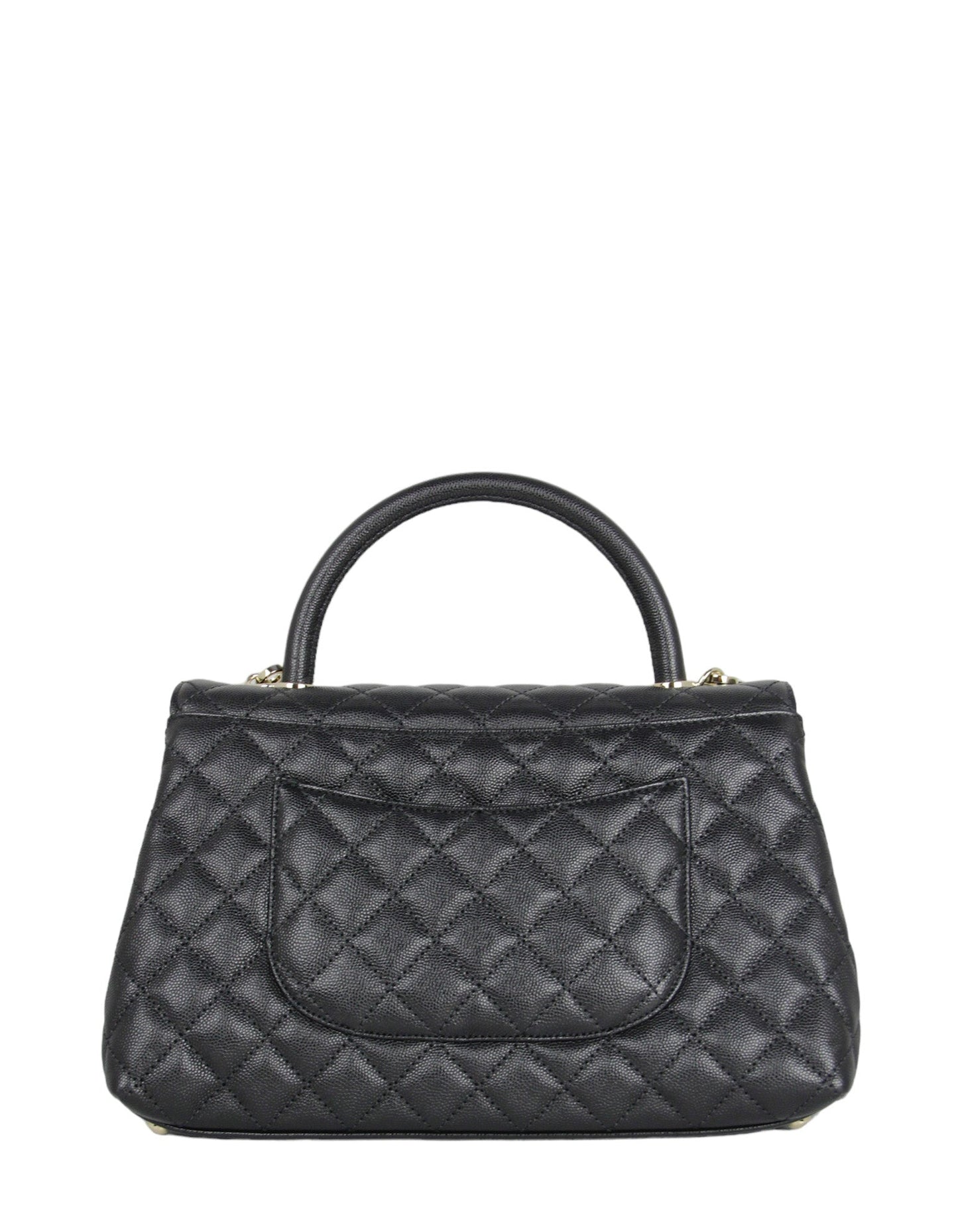 10CHANEL Black Caviar Leather Quilted Coco Handle Flap Bag 100
