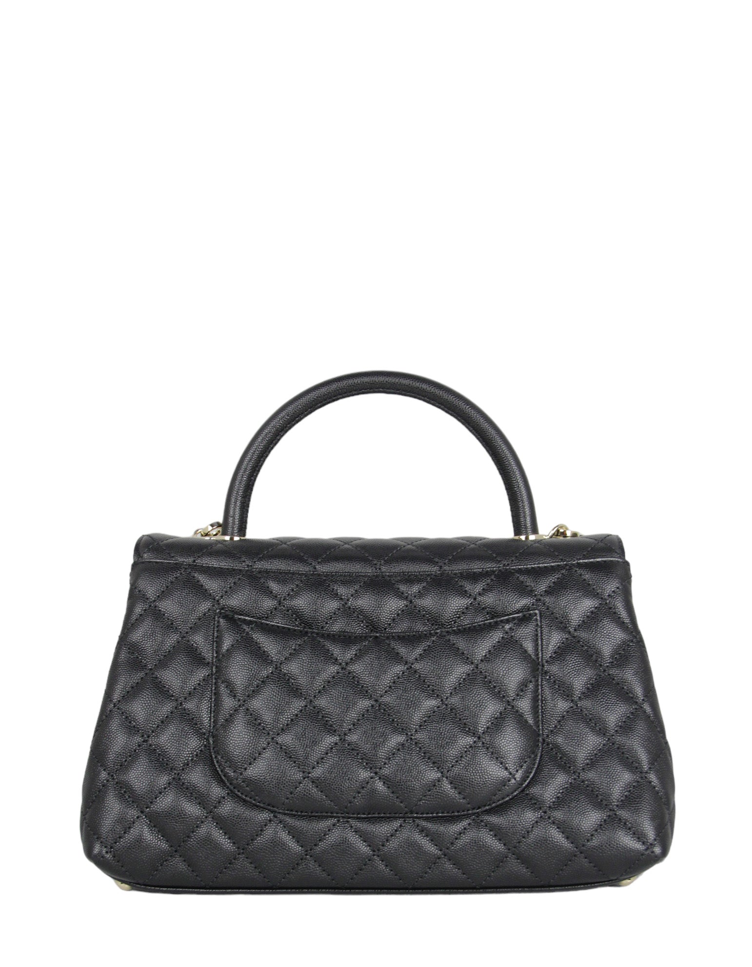 10CHANEL Black Caviar Leather Quilted Coco Handle Flap Bag 100