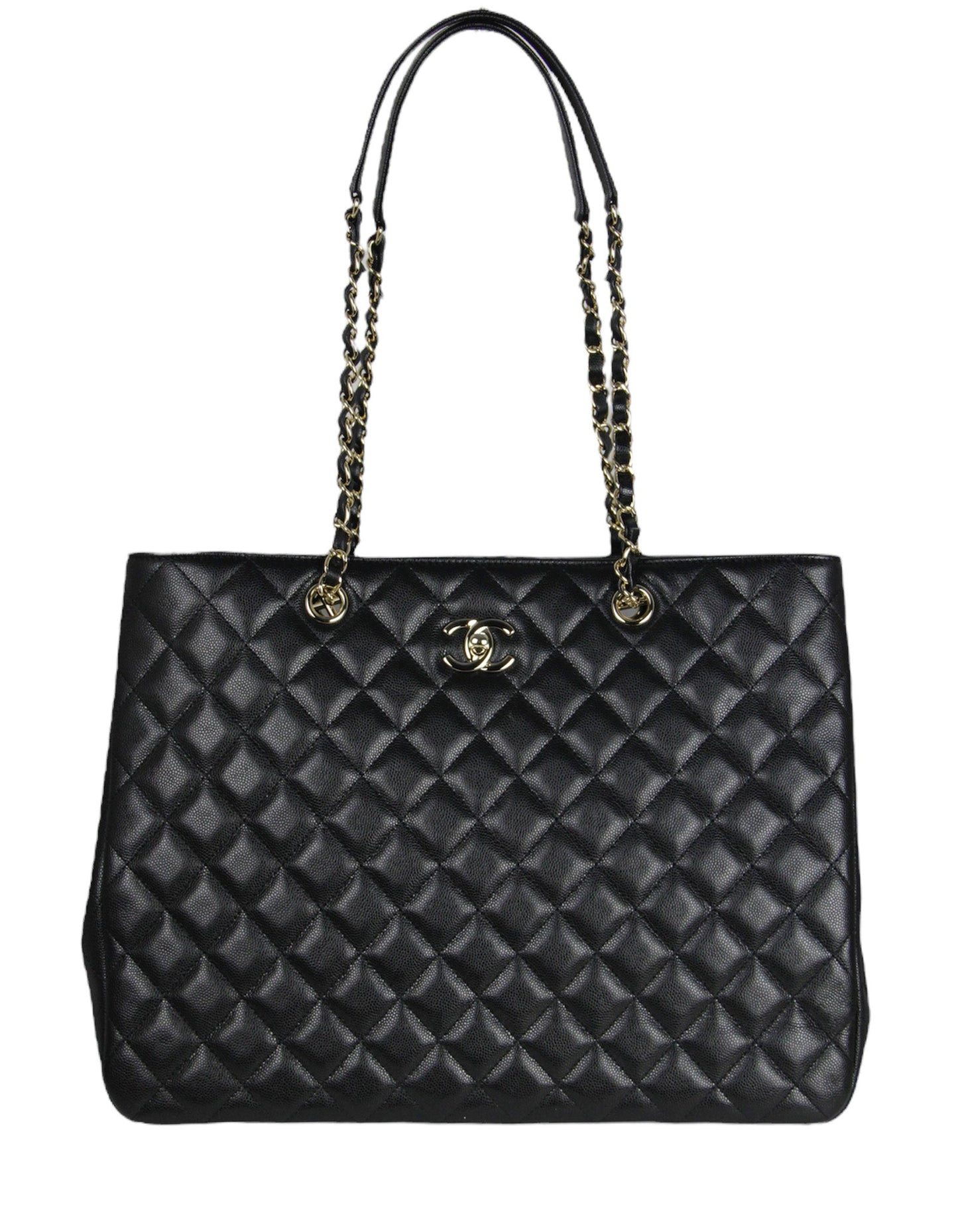 Chanel Black Caviar Leather Quilted Large Classic Shopping Tote Bag