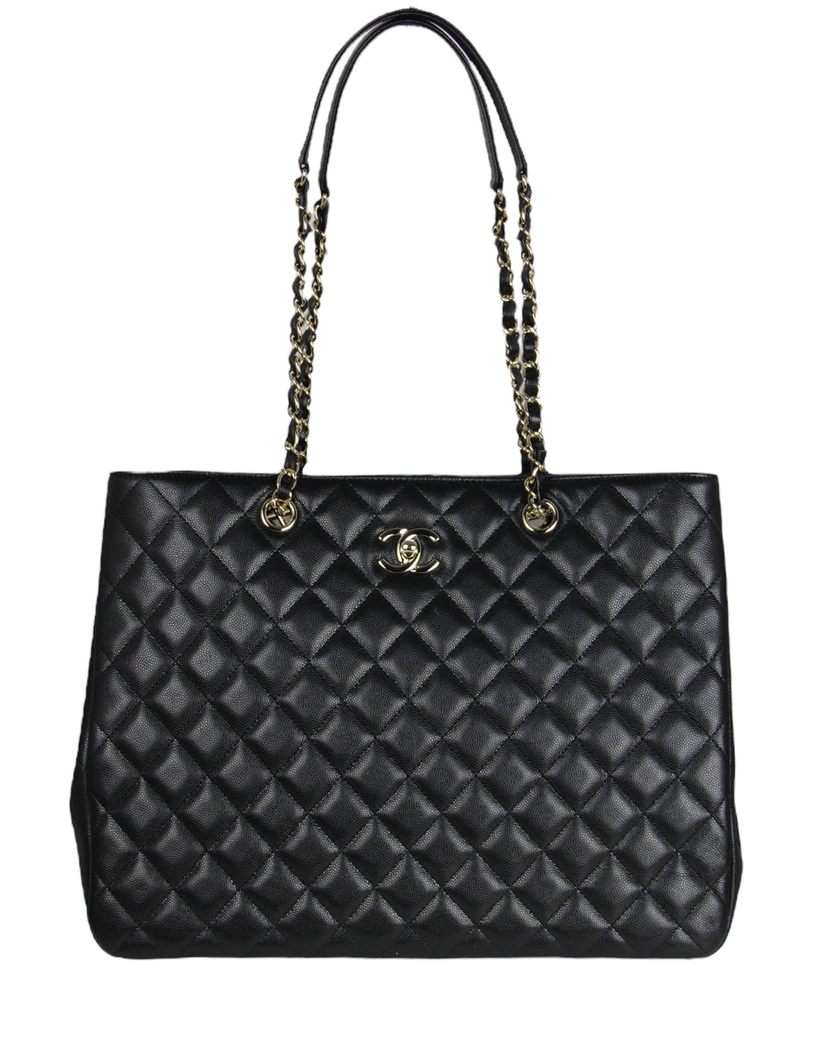 Chanel Black Caviar Leather Quilted Large Classic Shopping Tote Bag