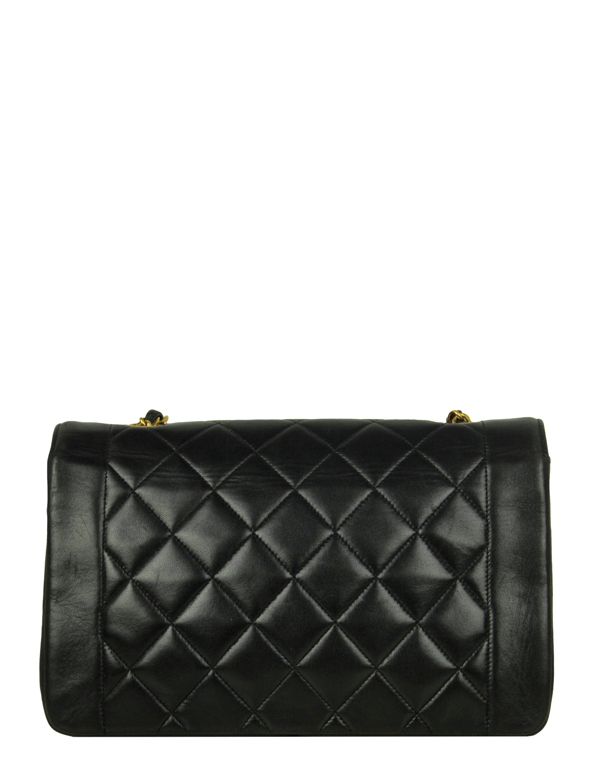 Chanel Black Lambskin Leather Quilted Medium Single Flap Diana Women Shoes