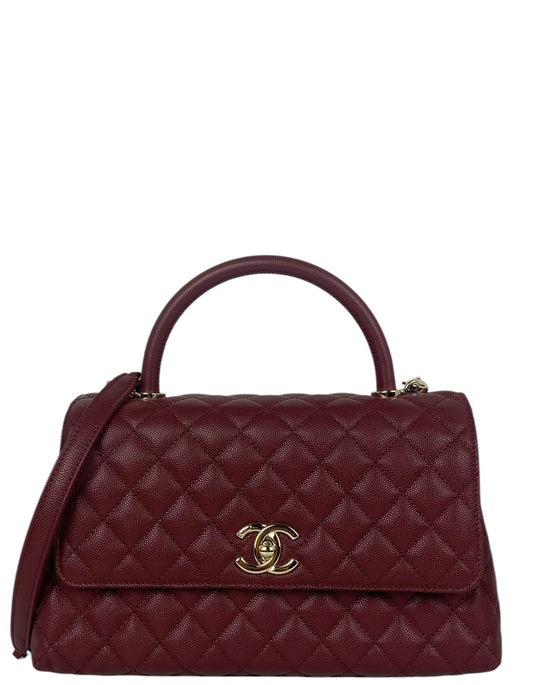 Chanel Burgundy Caviar Small Coco Handle Flap Bag