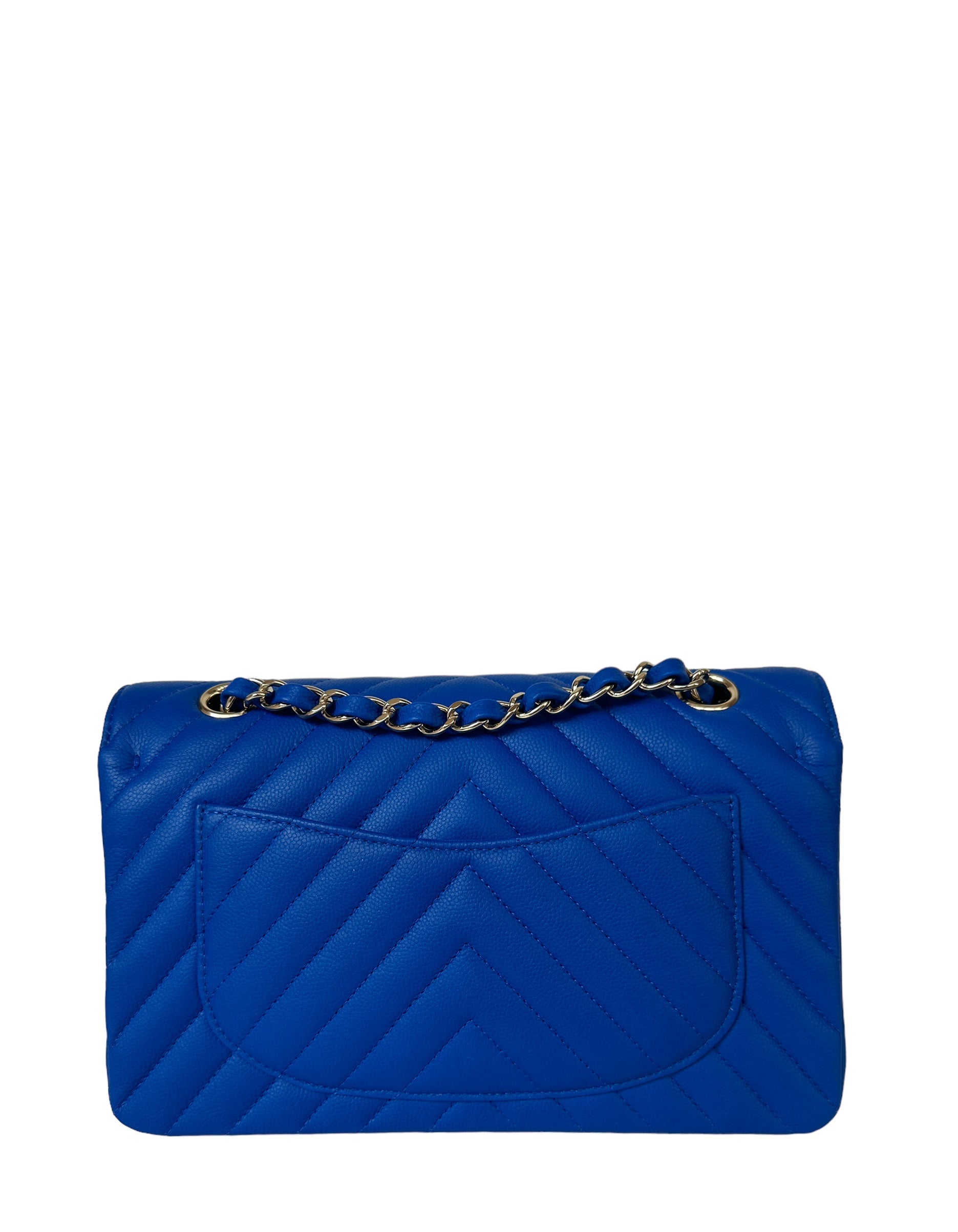 2CHANEL Cobalt Blue Caviar Leather Chevron Small Double Flap Classic Bag 100