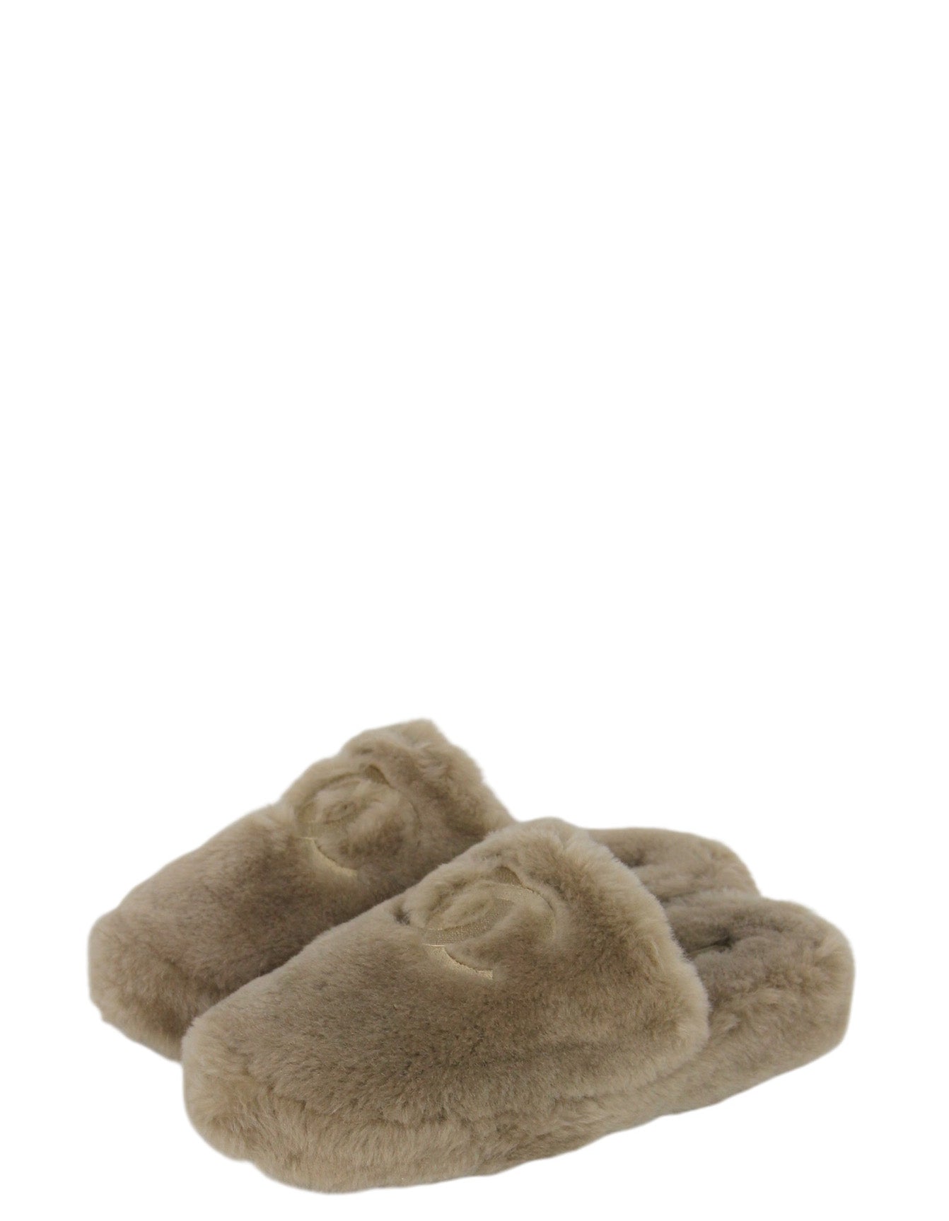 Chanel New Shearling Logo Slippers W/ Case Sz 39 for Women