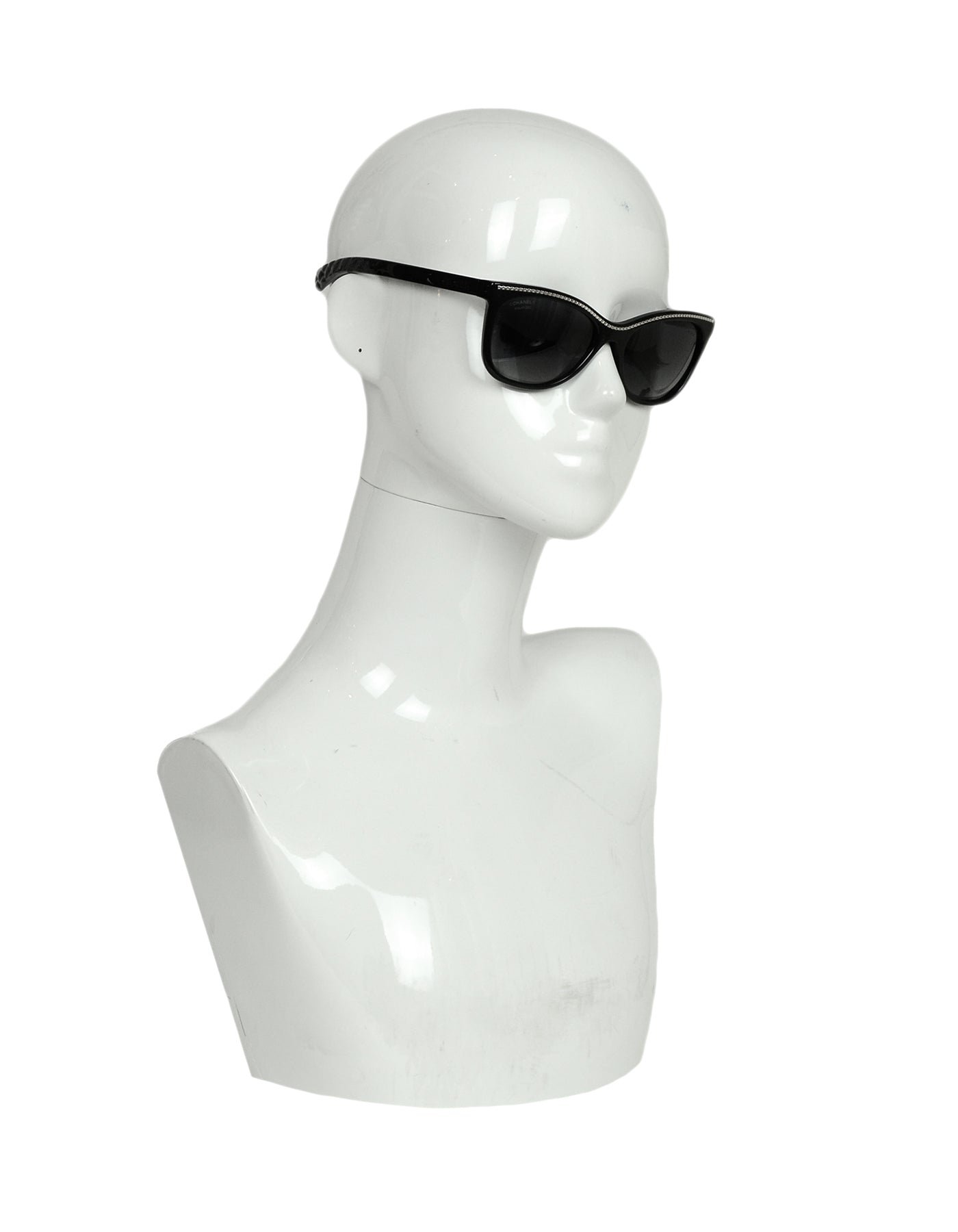 Chanel Black Acetate Polarized Sunglasses W/ Chain Inlay Bag